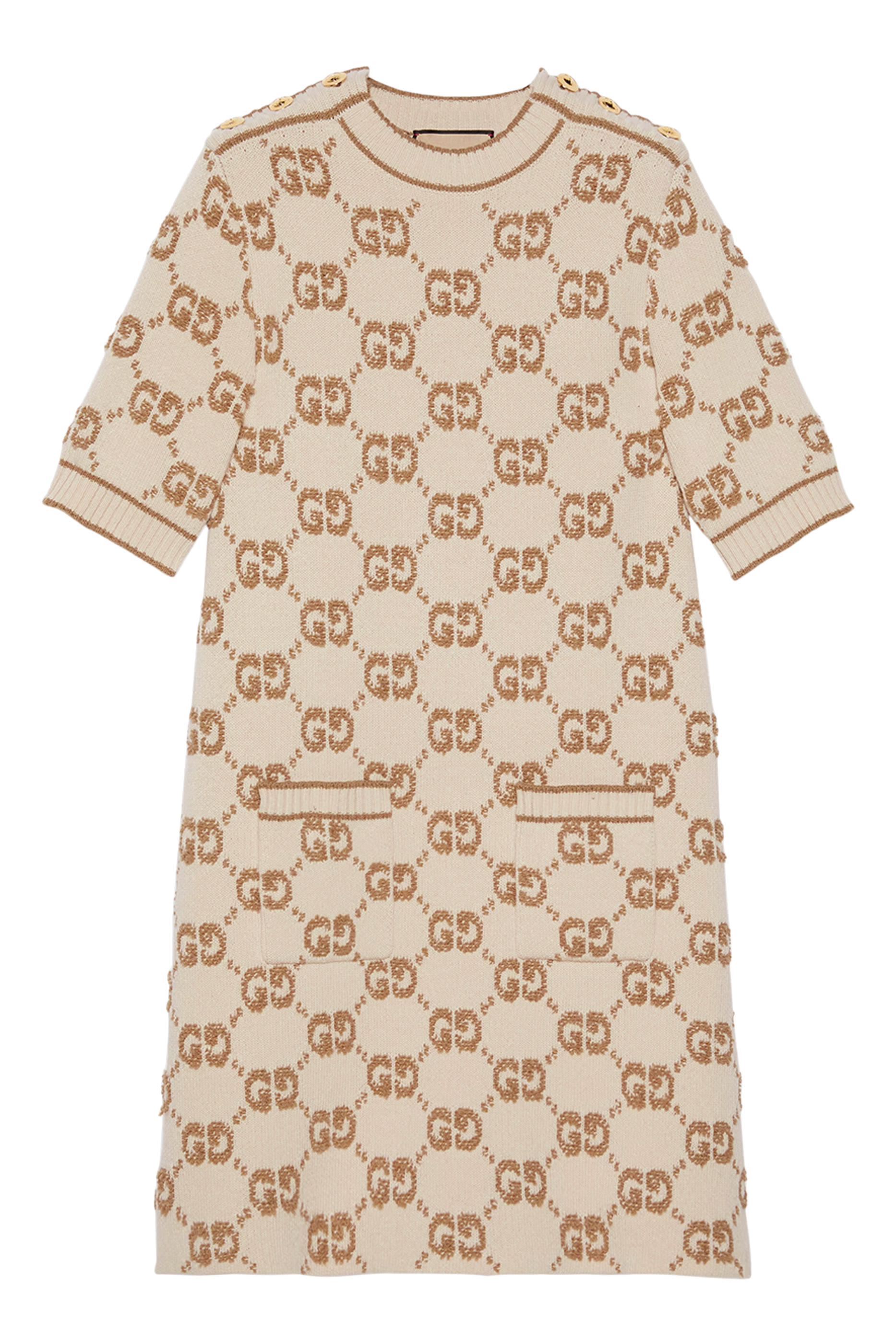 فستان جاكار بنقشة حرفي شعار الماركة صوف بوكليه