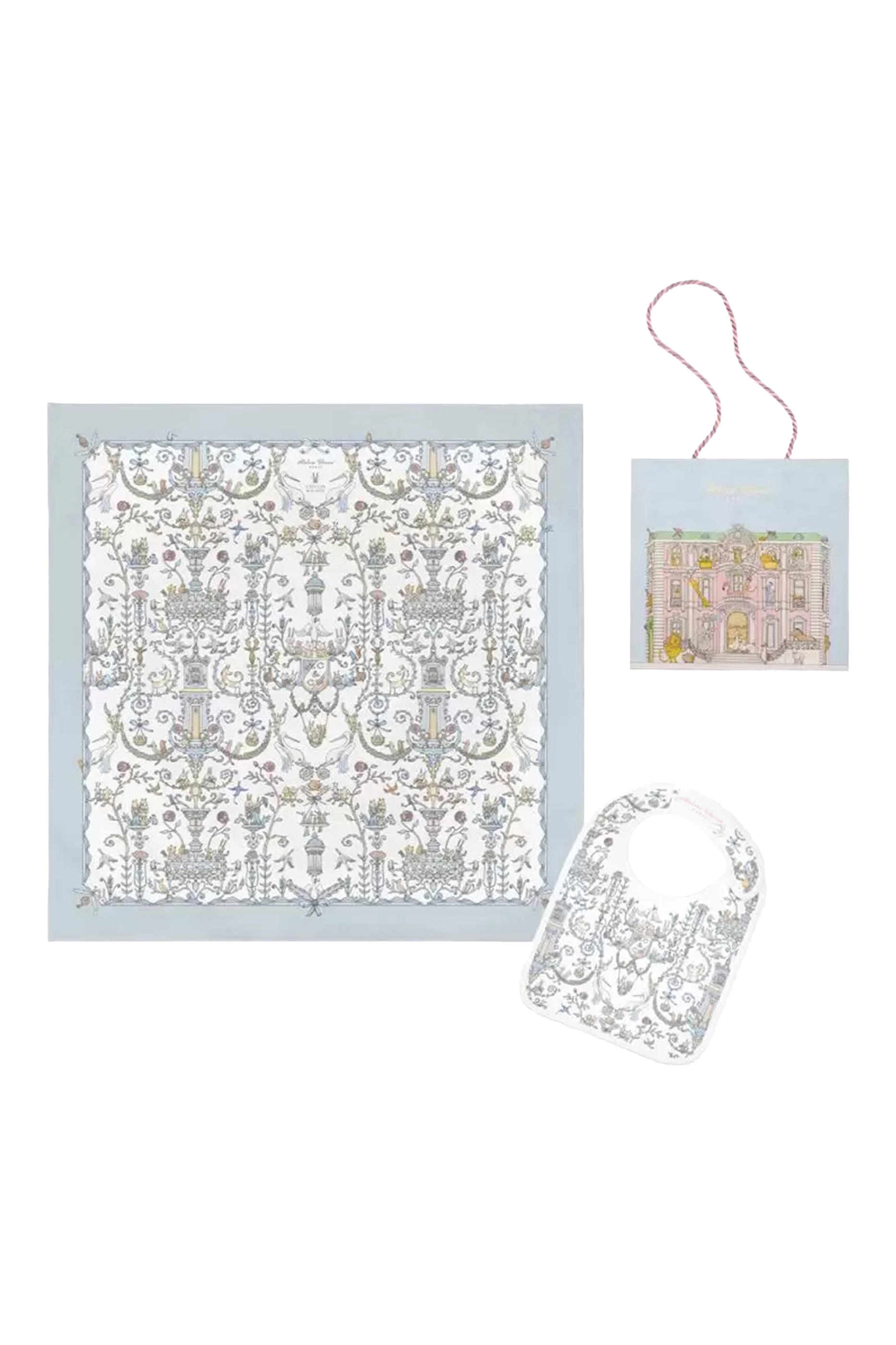 طقم مريلة ووشاح مربع بلون أزرق ونقشة توال دي جوي ستان للأطفال