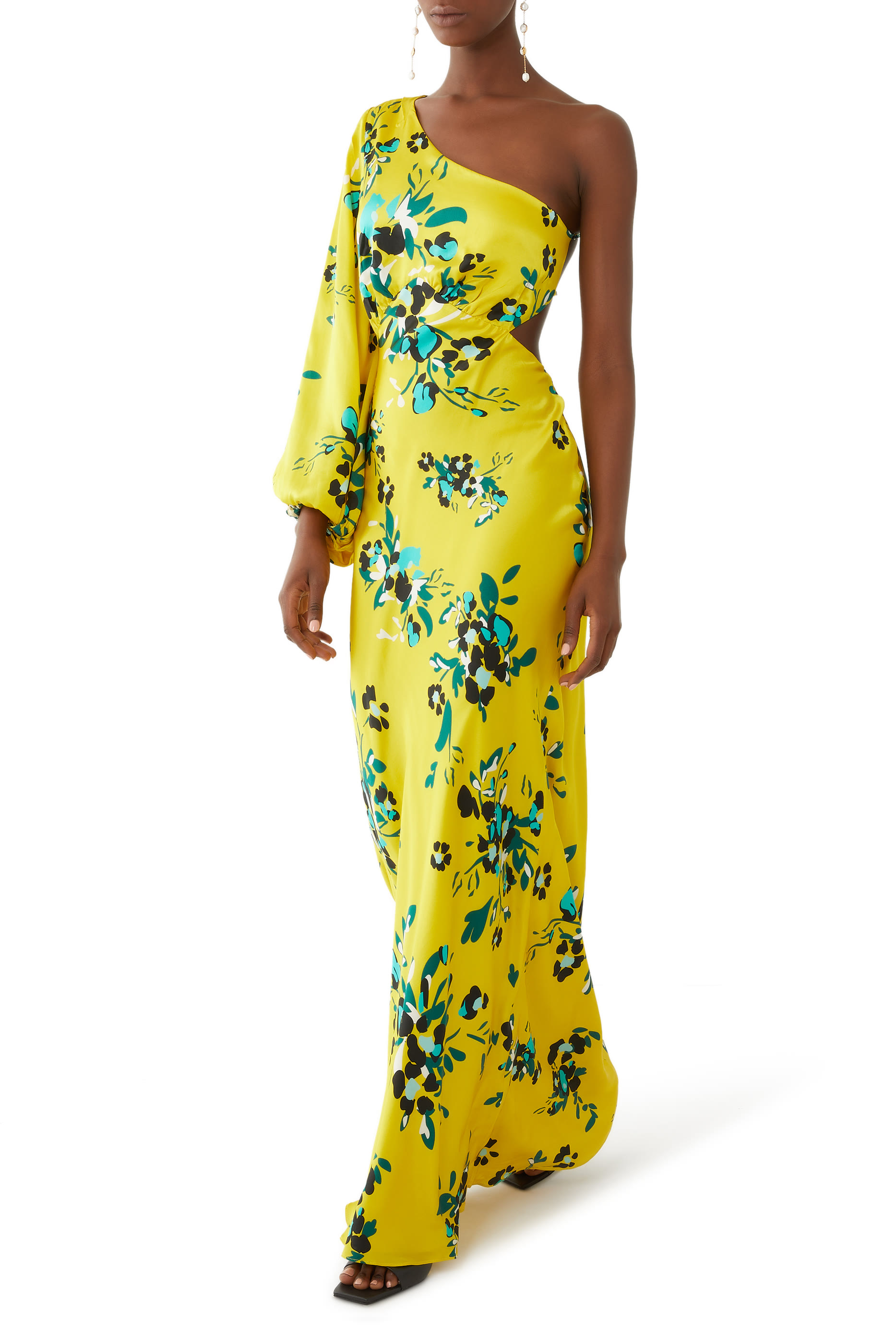 فستان روميلي طويل بكتف واحد وظهر مفتوح حرير