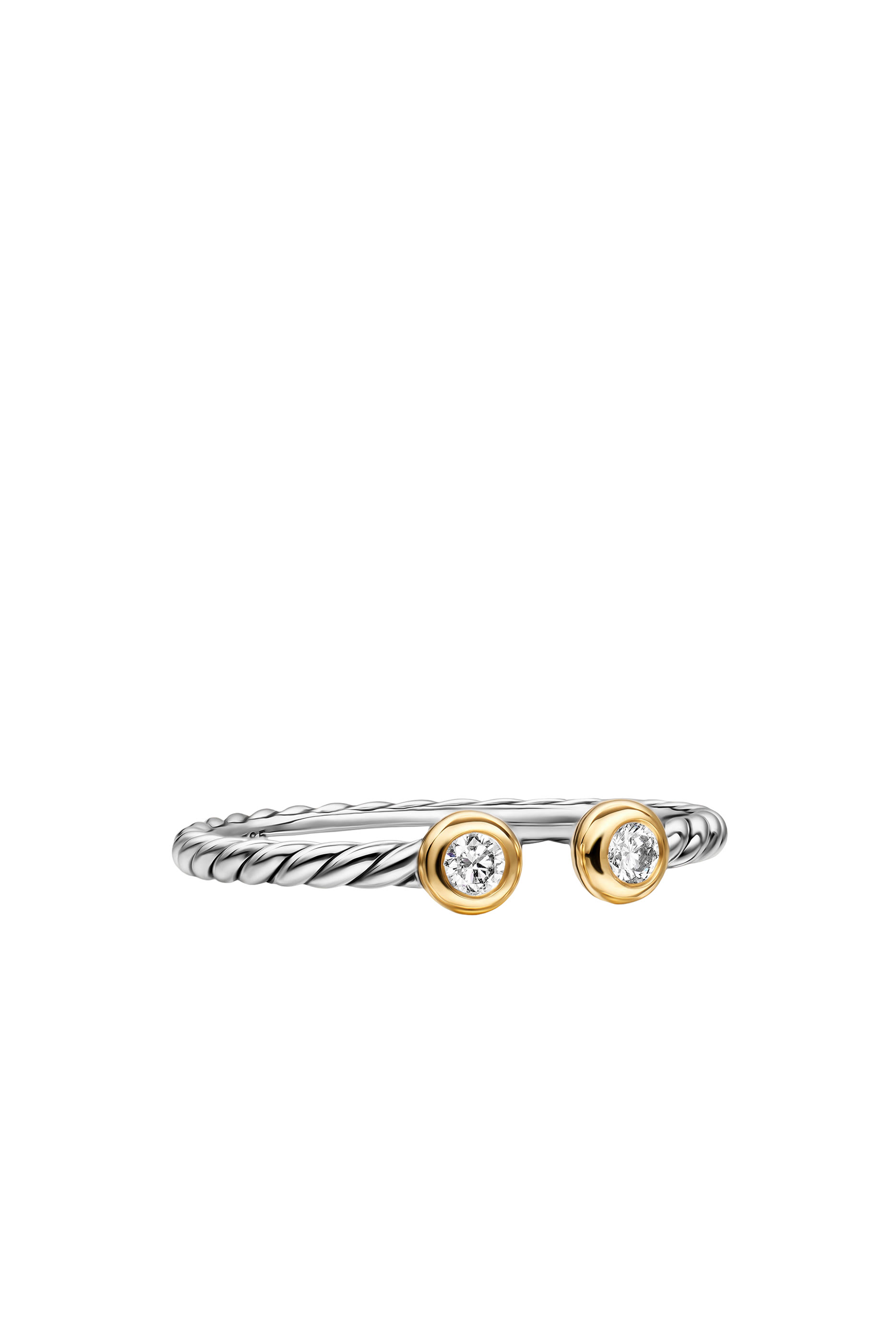 Cable Open Round Ring, 14k Yellow Gold, Sterling Silver & Diamonds