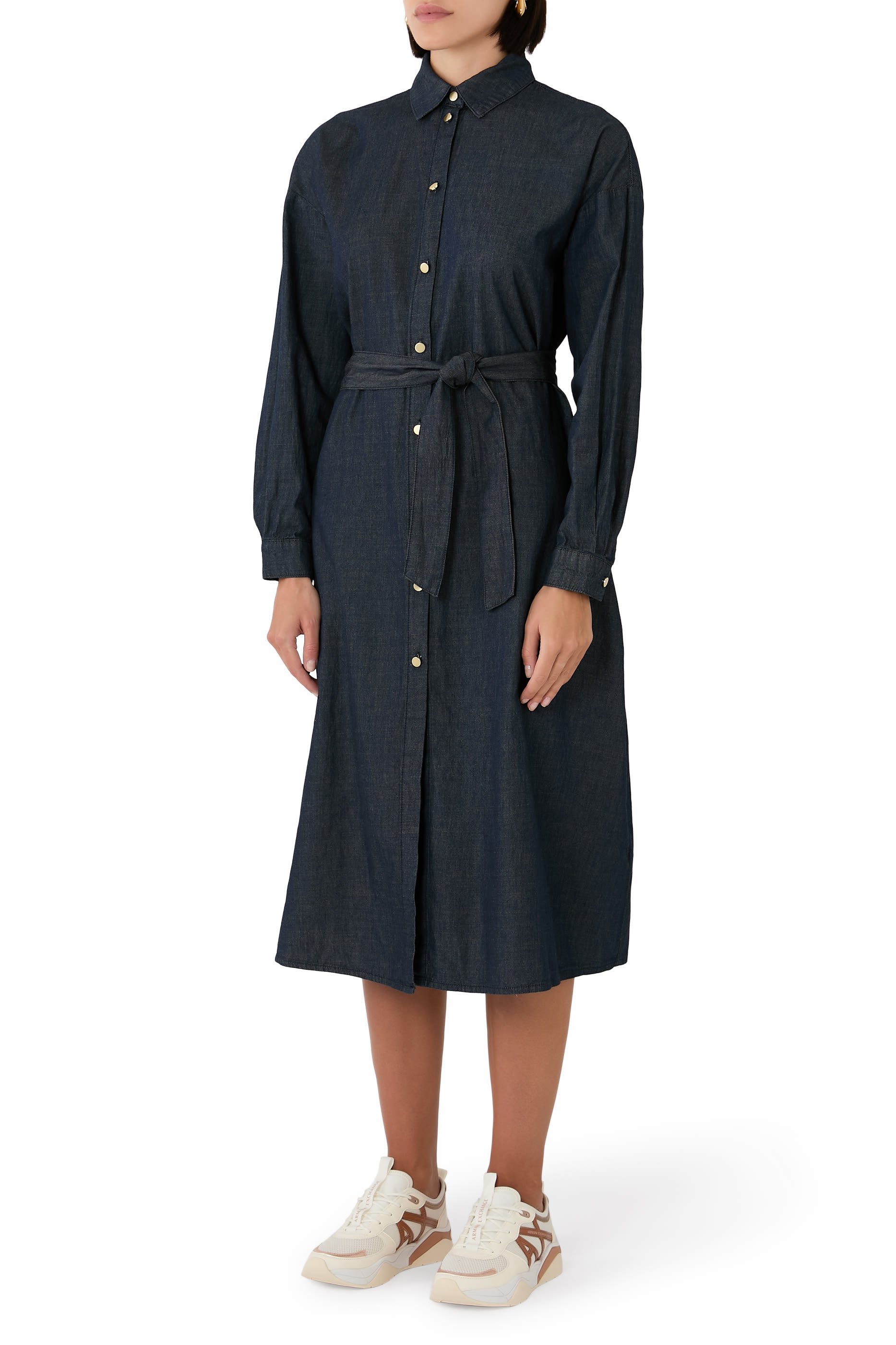 فستان متوسط الطول بأزرار للإغلاق