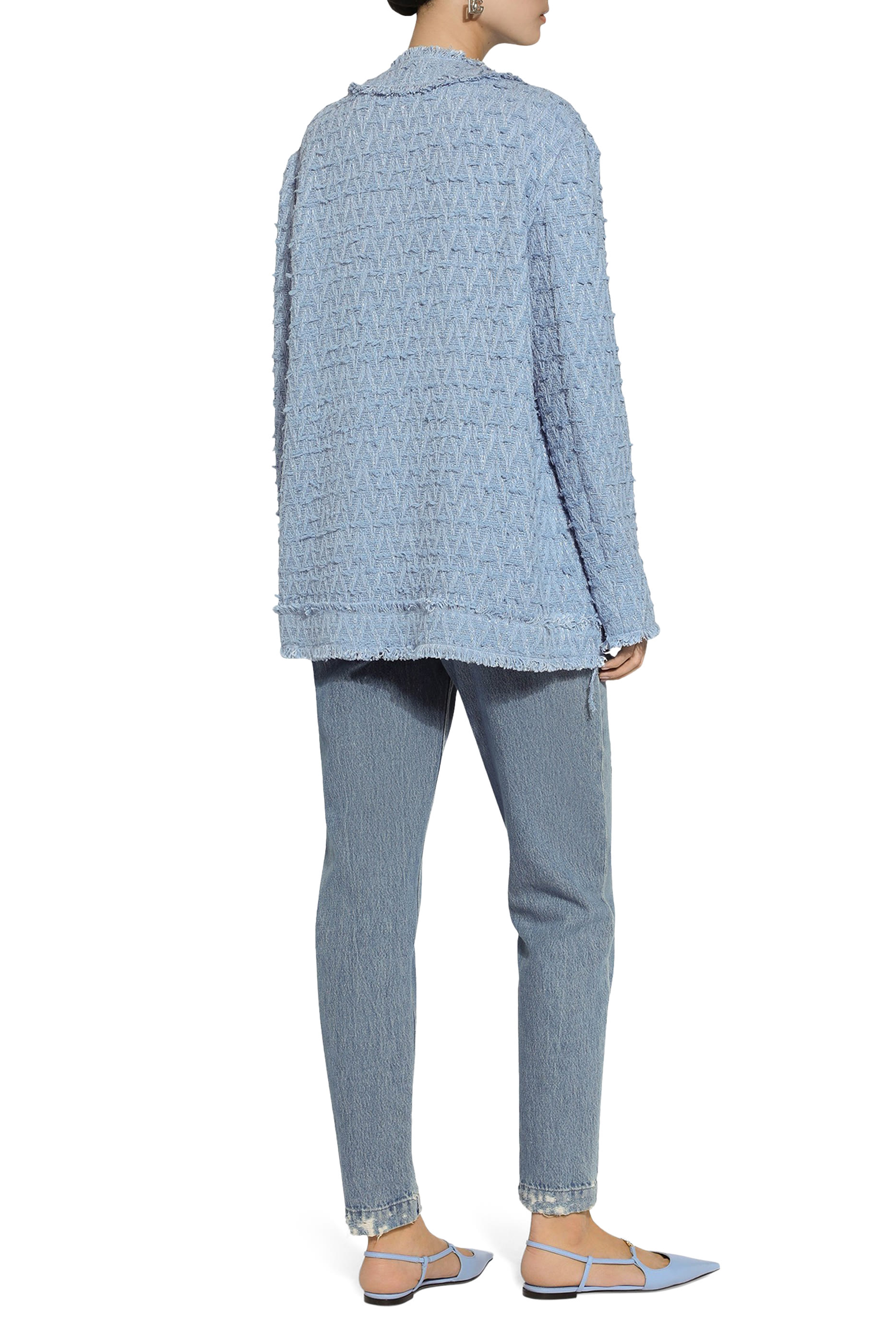 جاكيت بصف أزرار وحياكة مكشكشة قطن