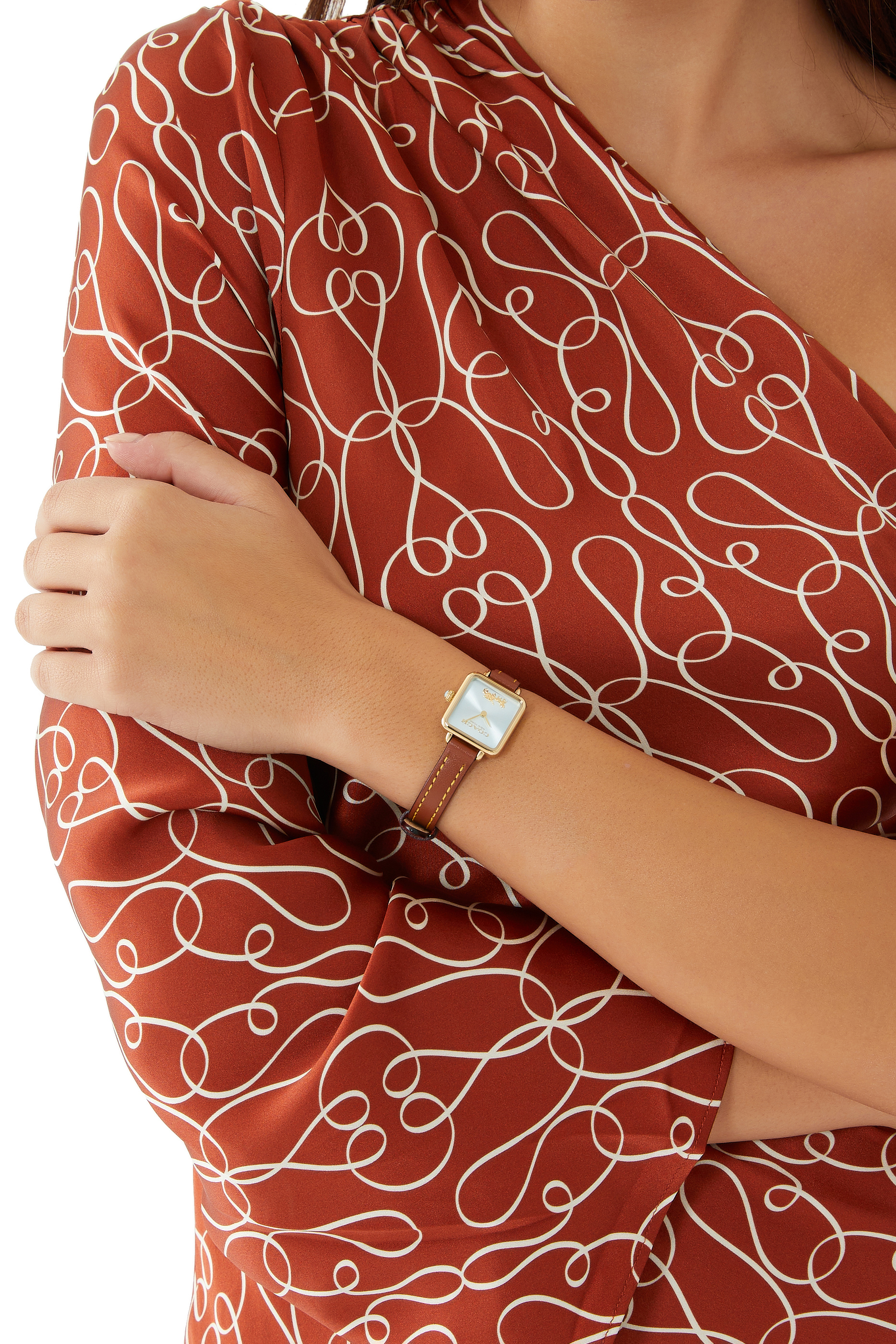 ساعة بسوار جلد وعلبة مقاس 22 مم