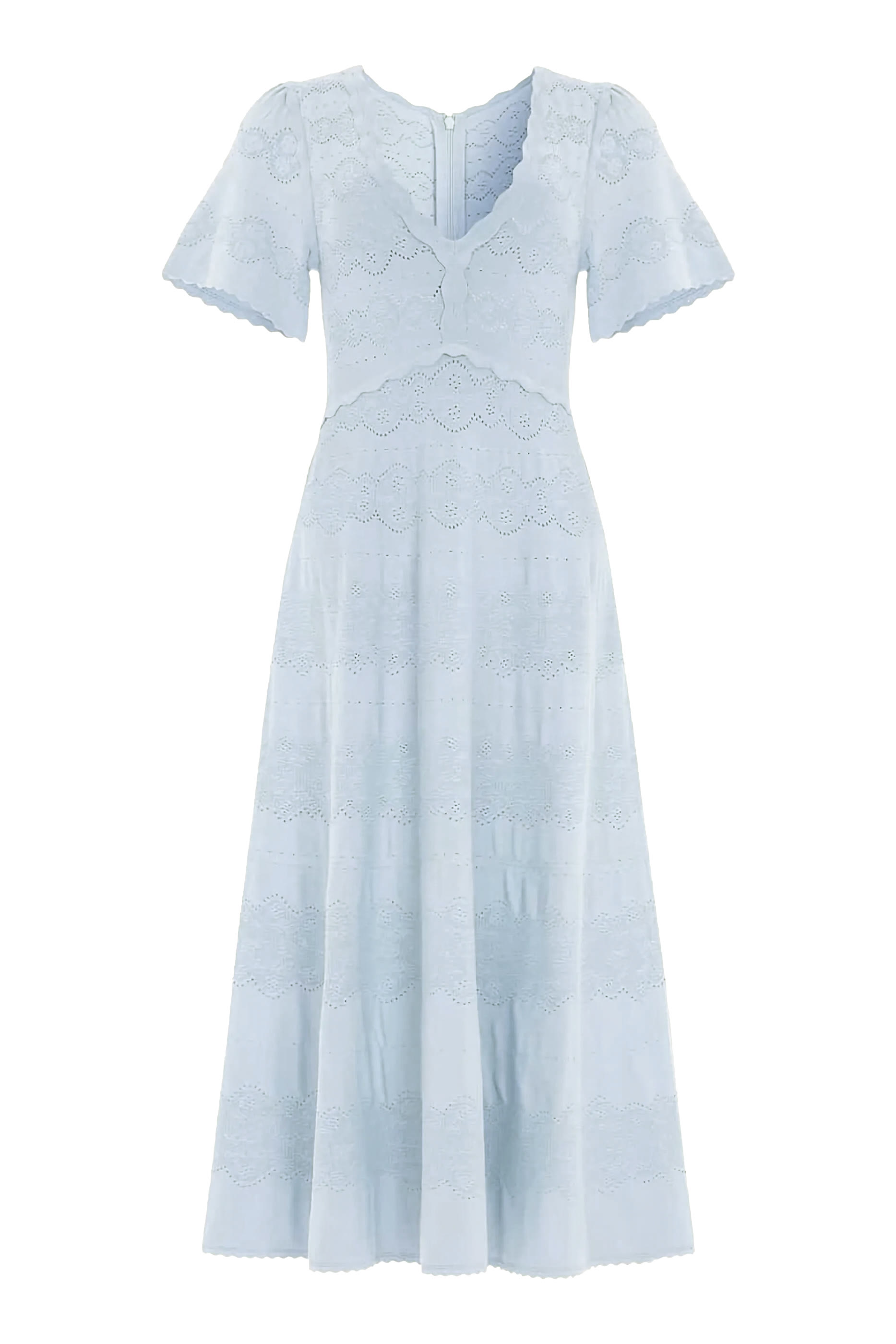 فستان سهرة منسوج بحواف صدفية من دانتيل وبونتيل 