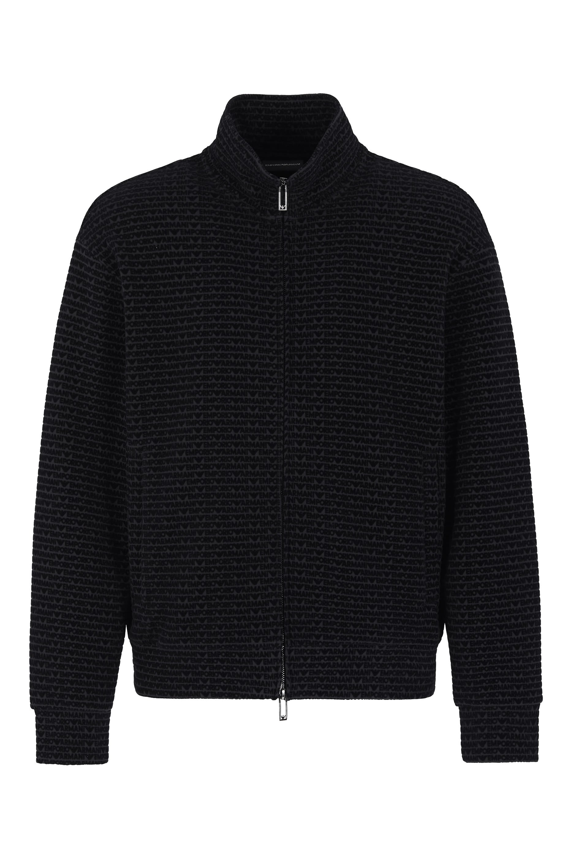 سويت شيرت بسحاب كامل ونقشة شعار الماركة بملمس بارز بالكامل جرسيه