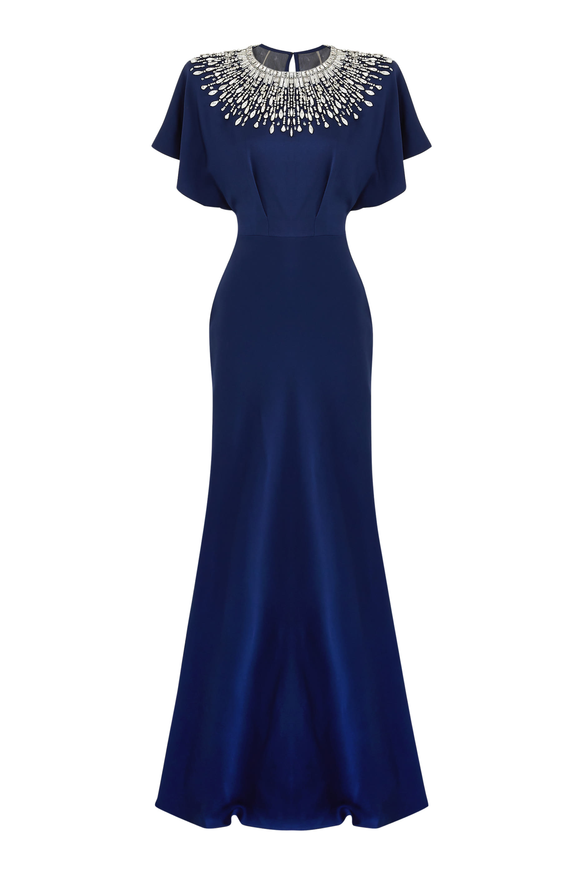 فستان سهرة بأكمام قصيرة مرصع