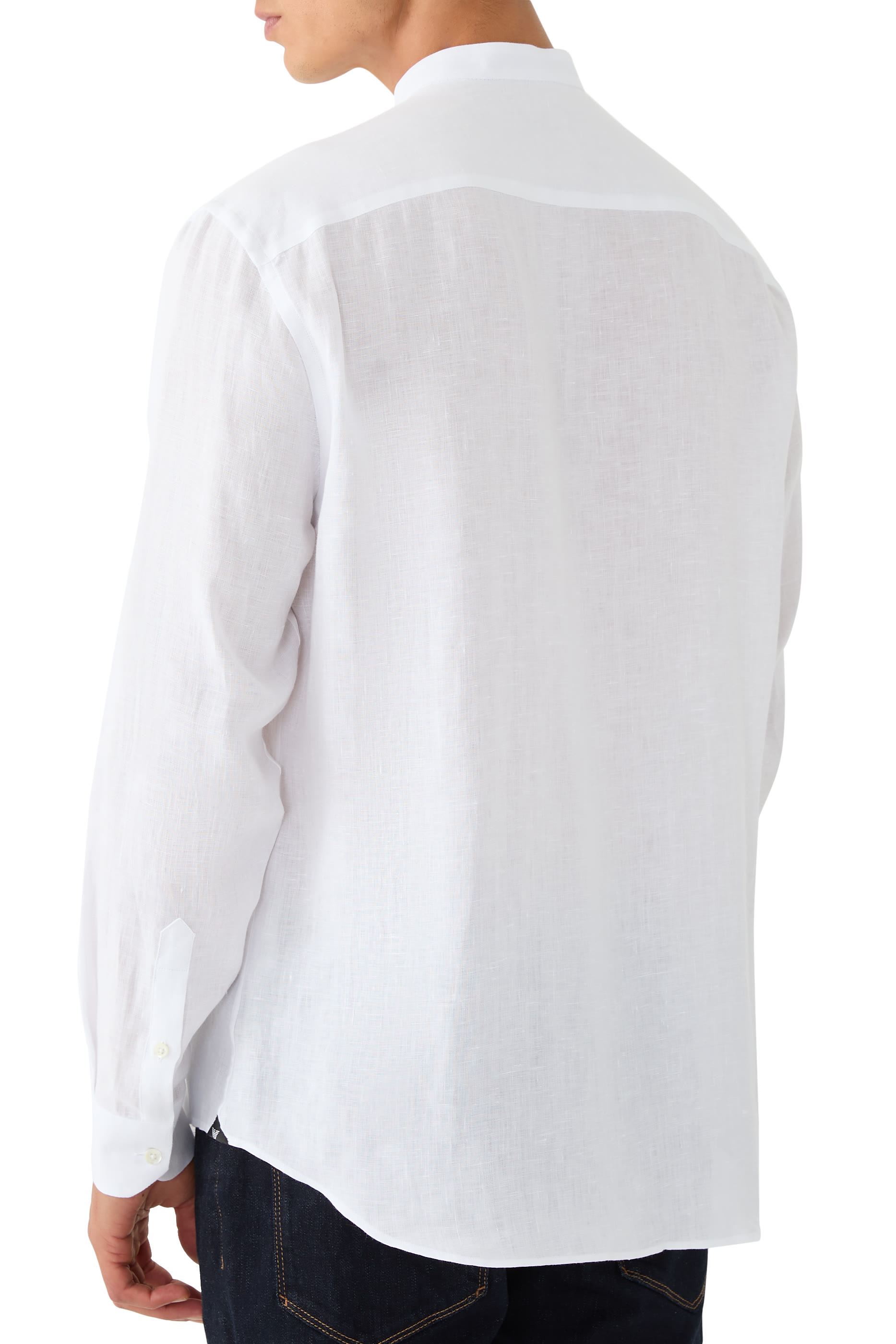 قميص بياقة صينية شامبري كتان