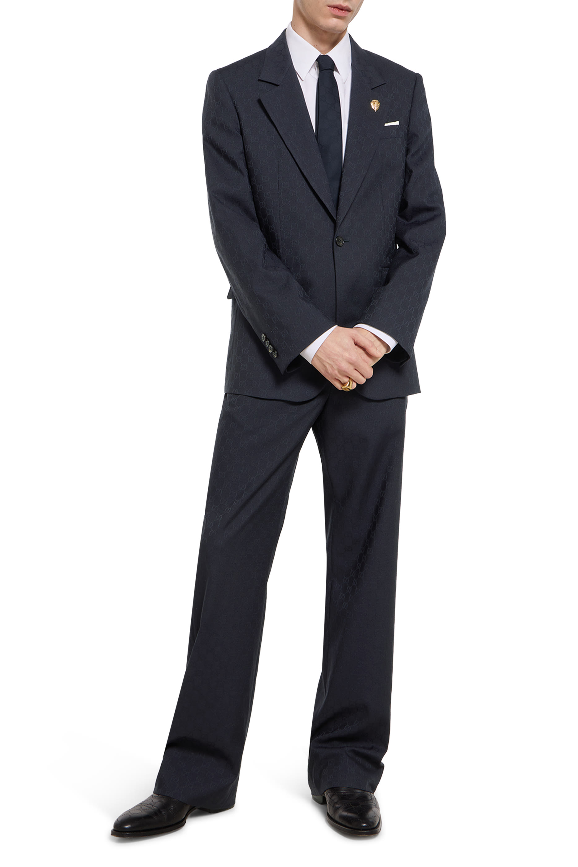 بنطال بنقشة حرفي شعار الماركة صوف