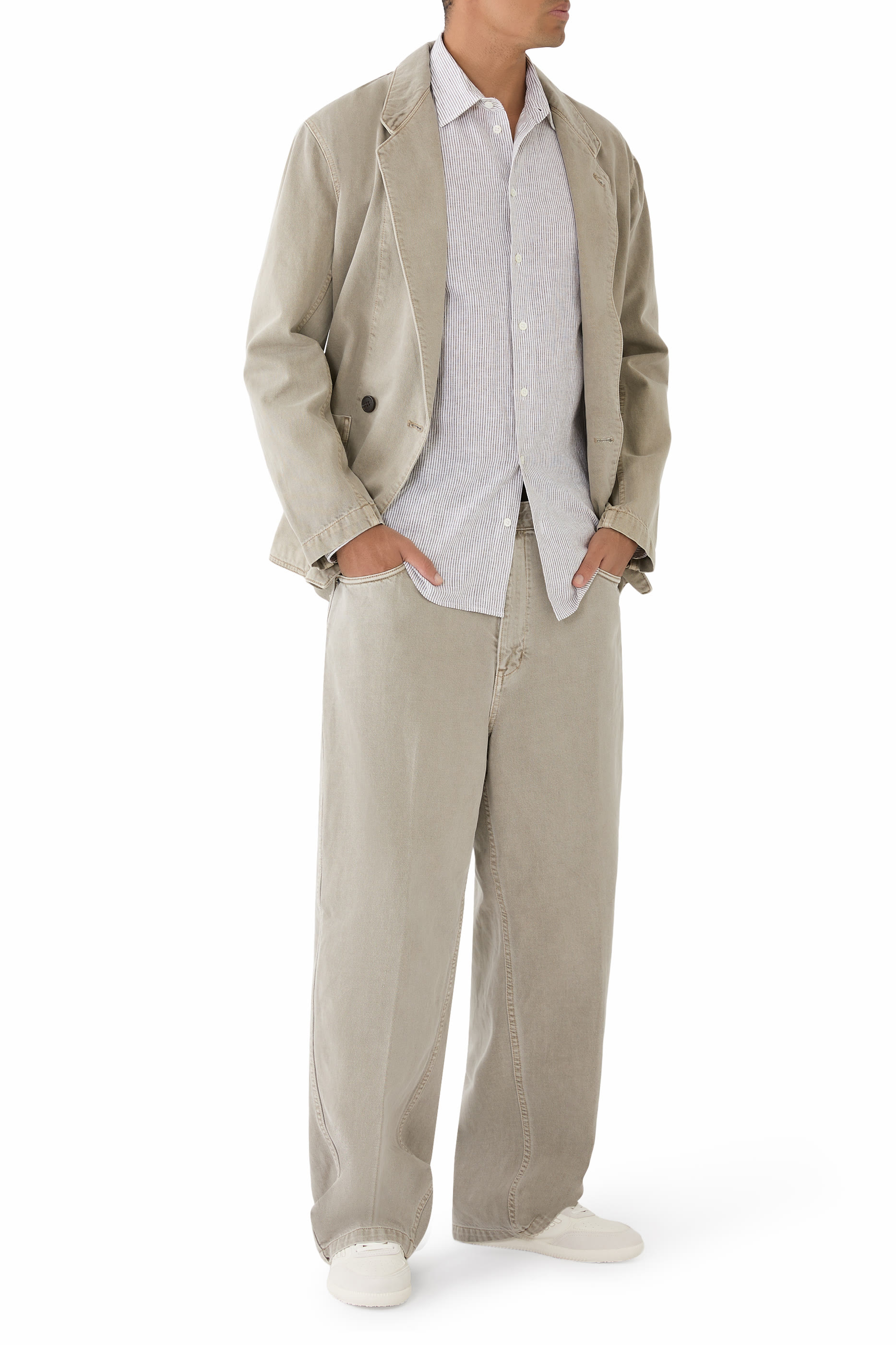 قميص مخطط مزيج قماش قنب وكتان