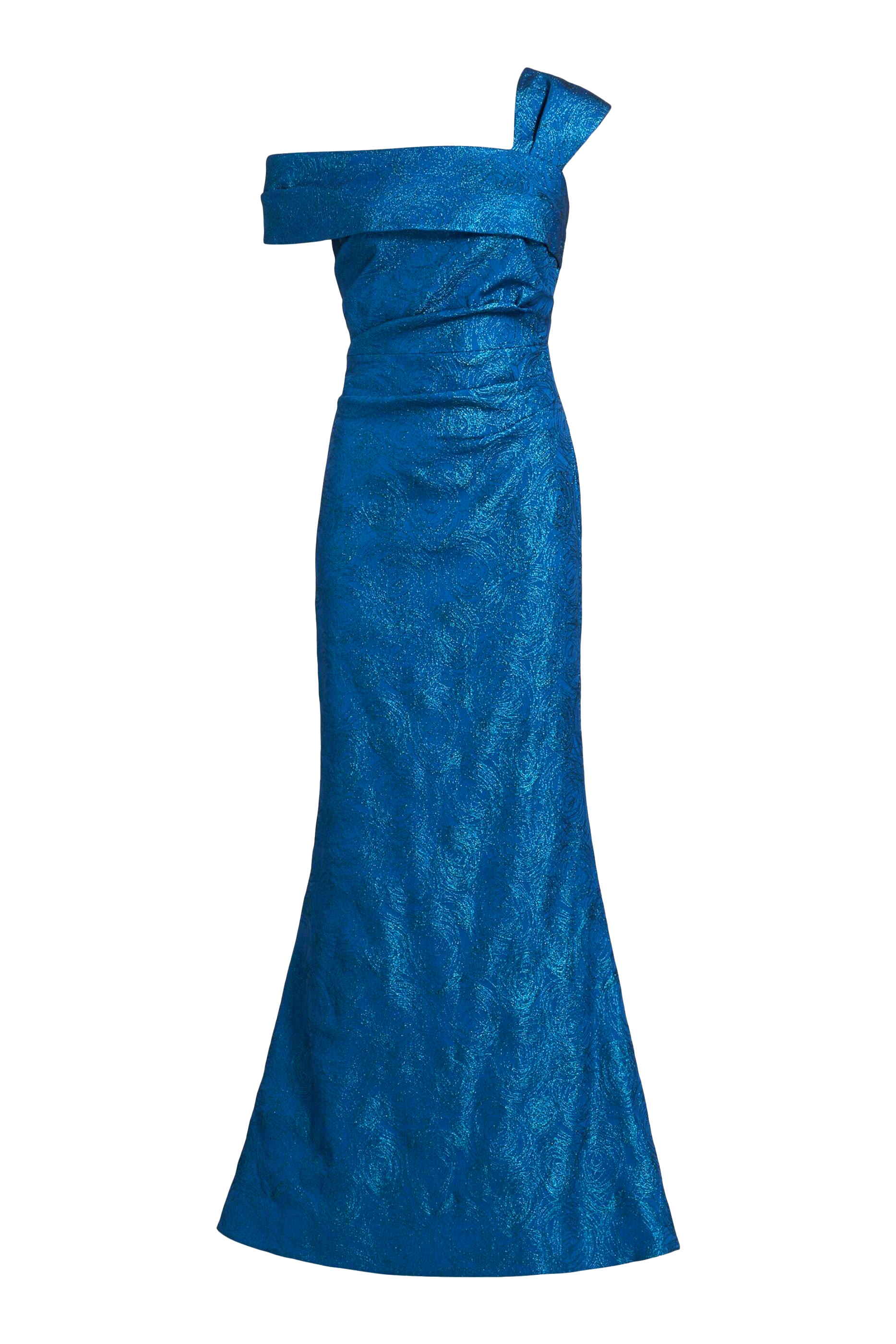 فستان بتصميم غير متماثل بتفاصيل ملتوية جاكار مطاطي