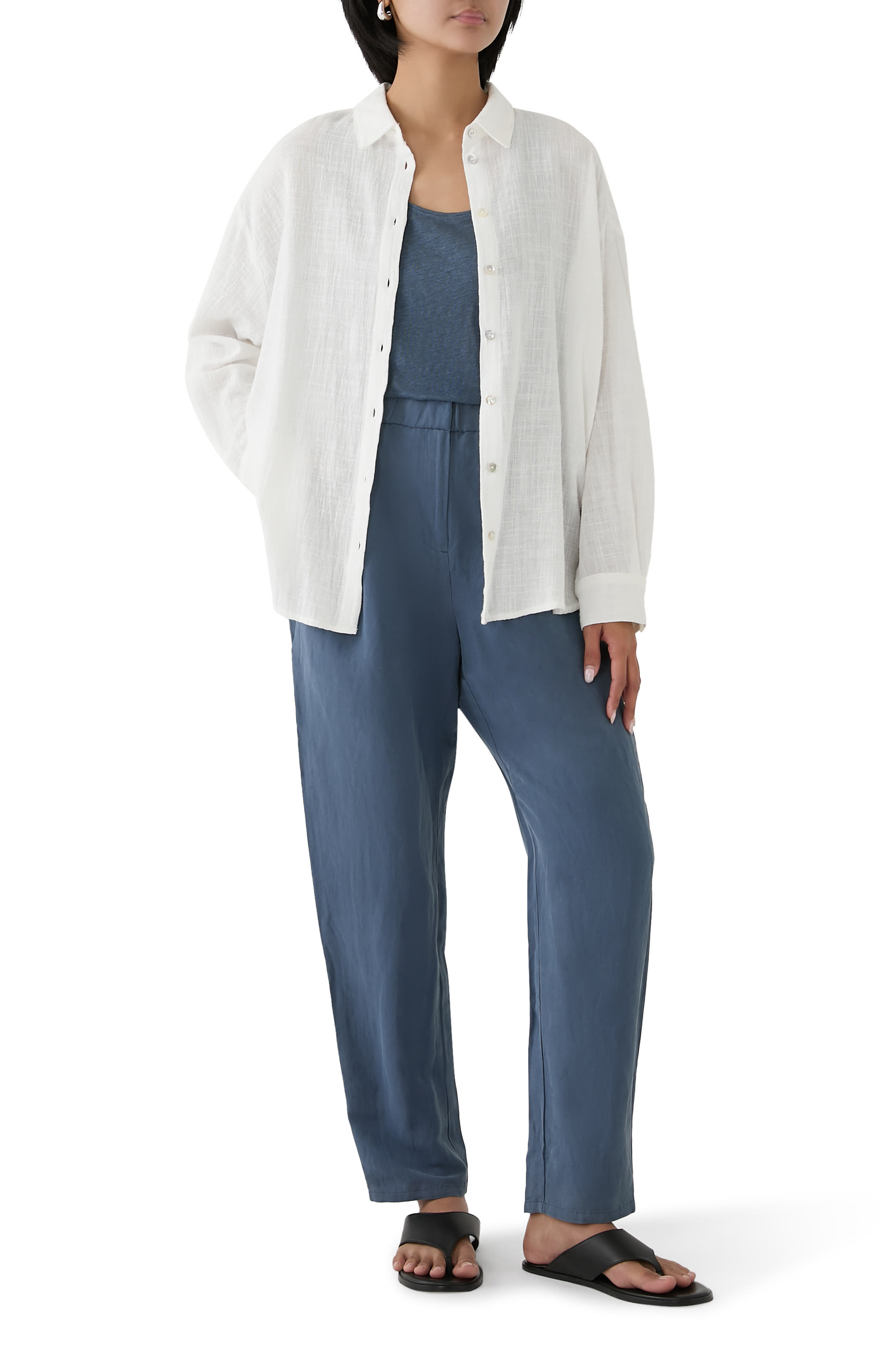 بلوزة بلا أكمام بياقة عميقة كتان جيرسيه عضوي