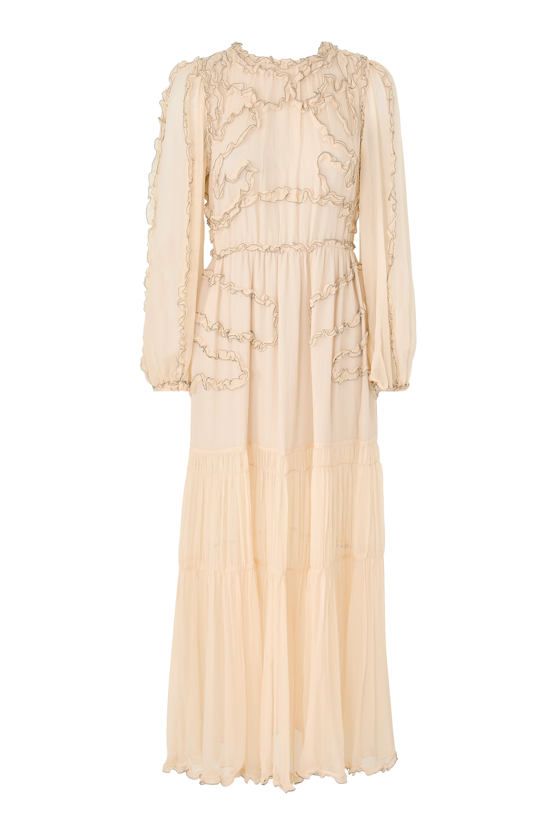 فستان إيونا متوسط الطول بأكمام طويلة حرير