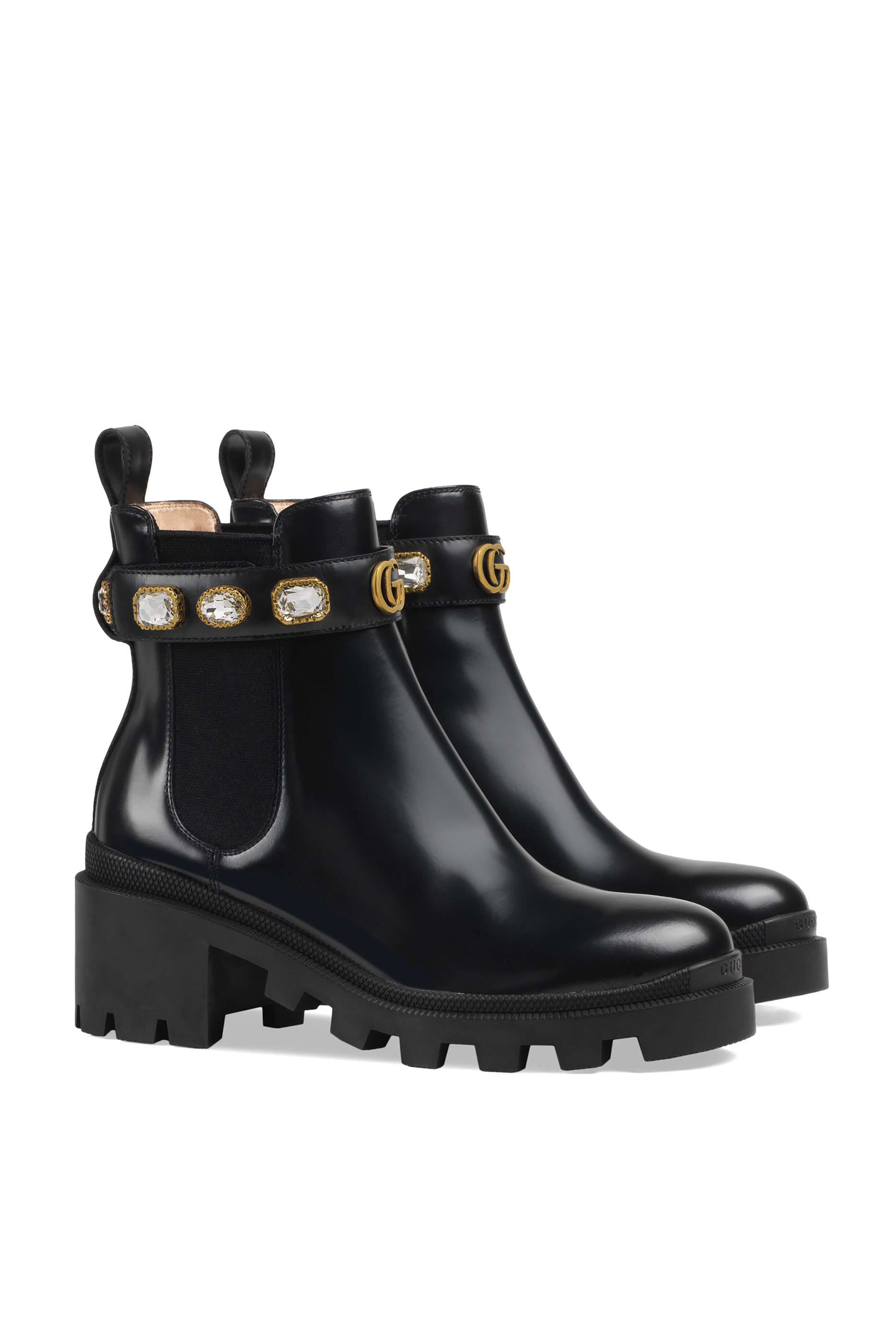 بوت بطول الكاحل مرصع جلد