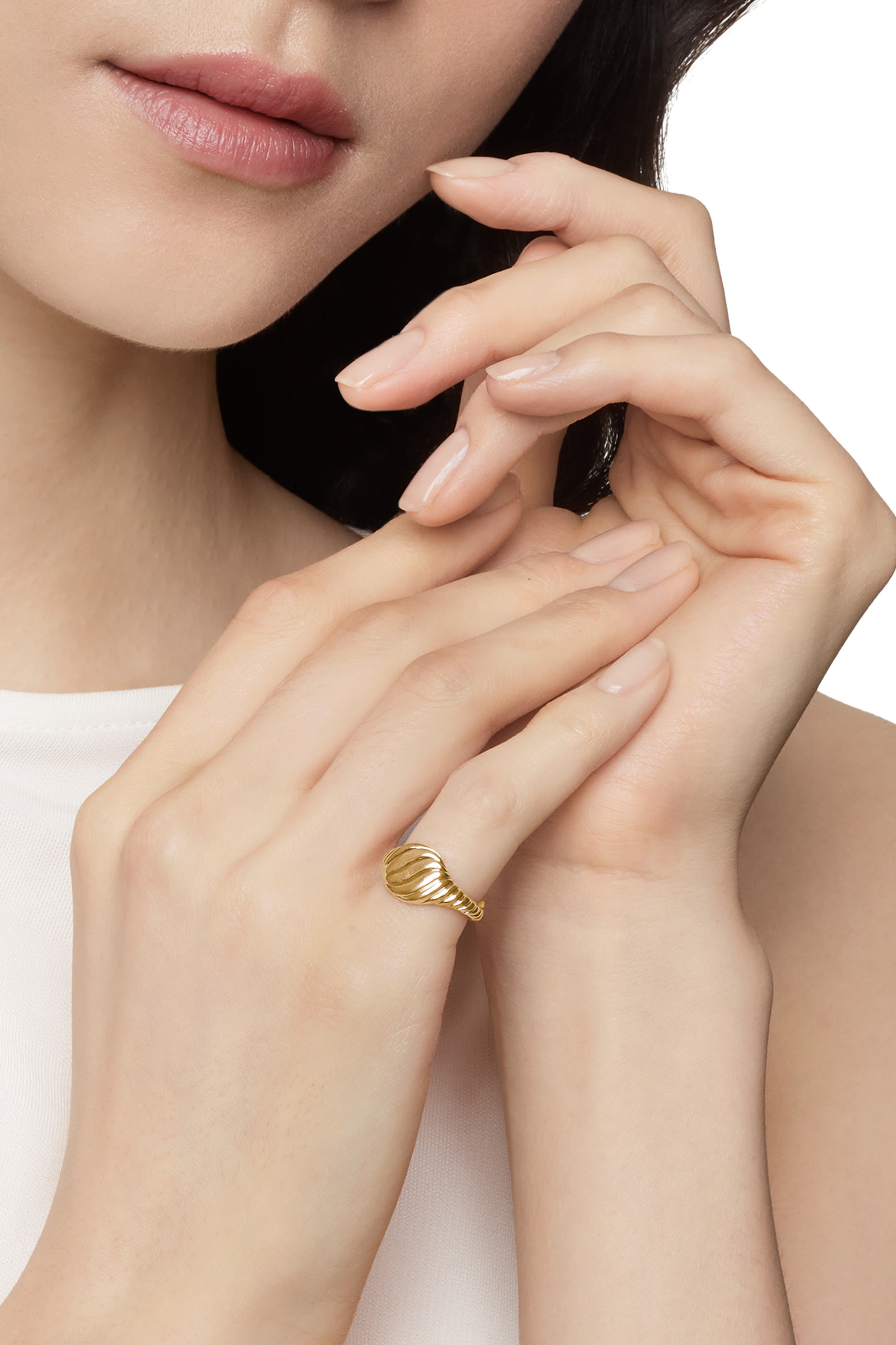 خاتم خنصر سكلبتد كابل ذهب أصفر عيار 18