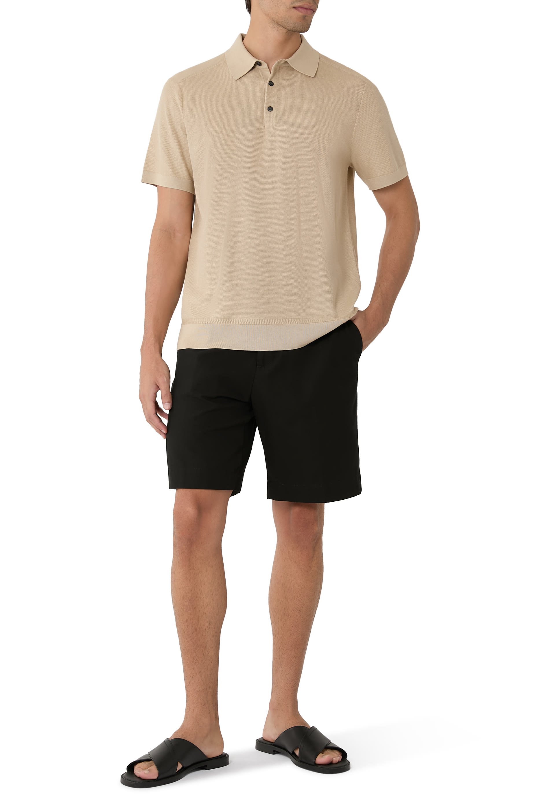 قميص بولو منسوج بثلاث أزرار