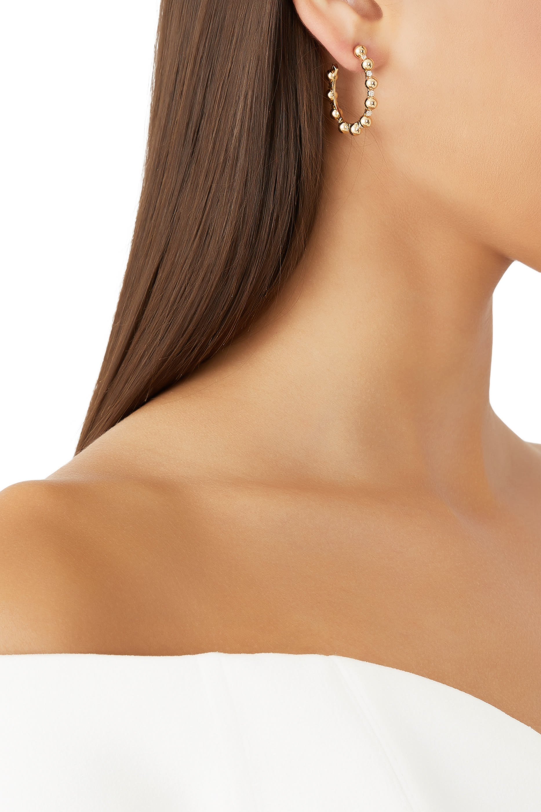 أقراط جيفو كبيرة دائرية مرصعة بالماس ذهب أصفر عيار 18