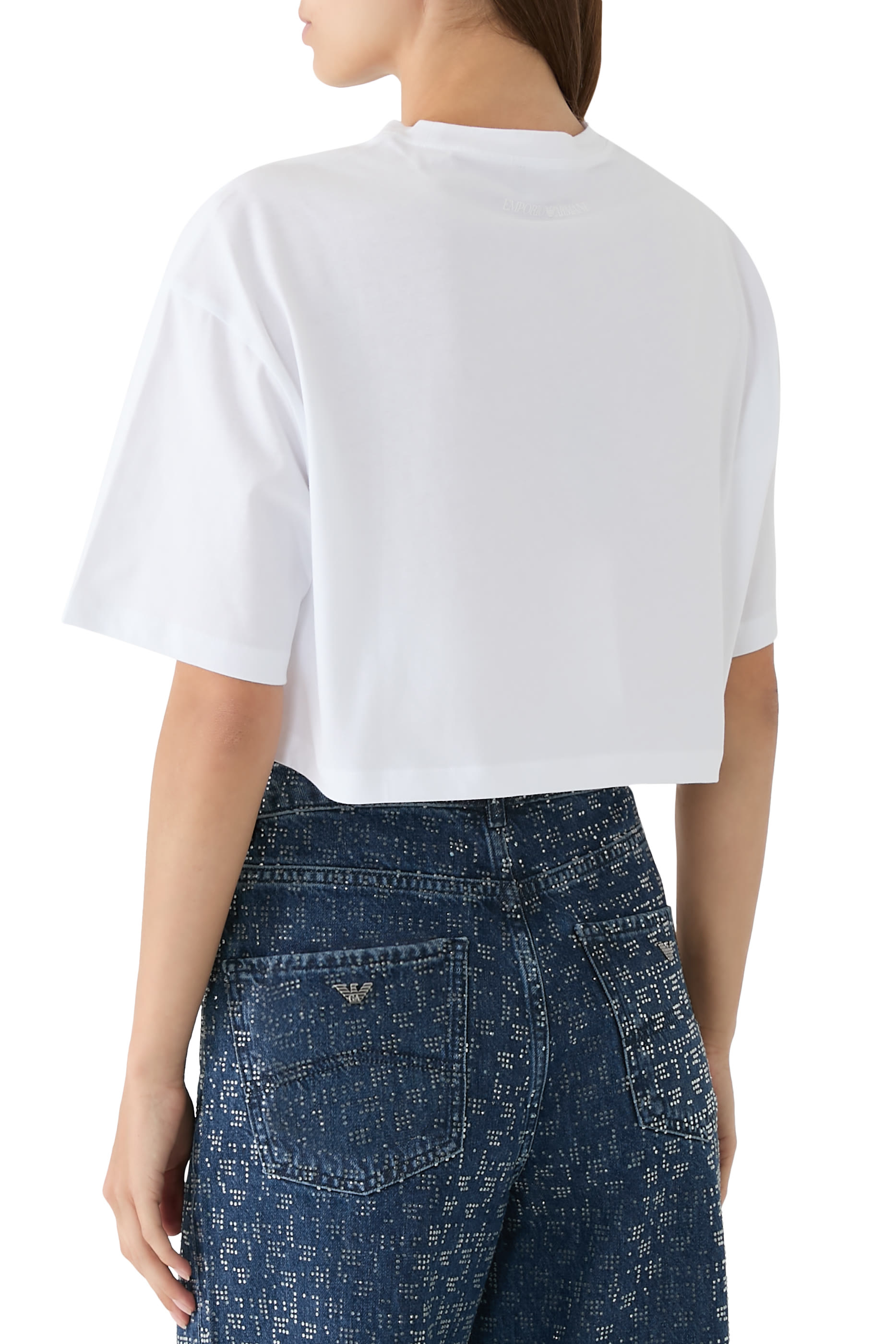 تيشيرت قصير مرصع بأحجار الراين بتصميم شعار الماركة جيرسيه مطاطي