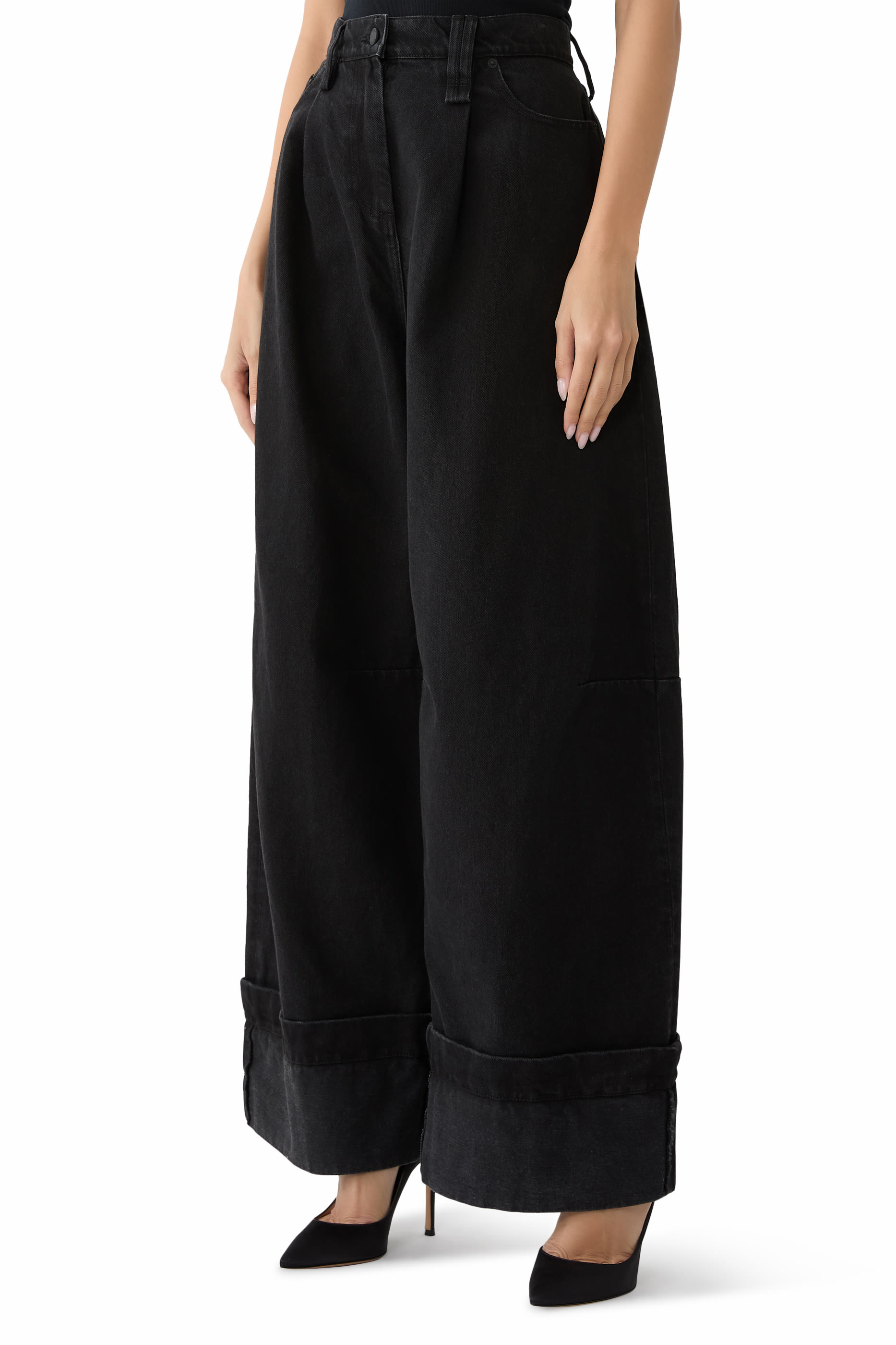 بنطال جينز بادل بقصة ساق واسعة