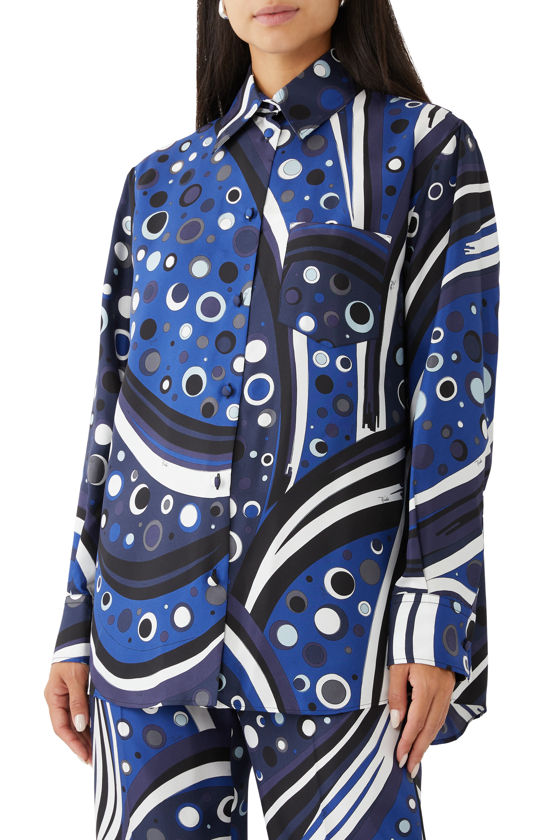 قميص بطبعة فونتان حرير تويل