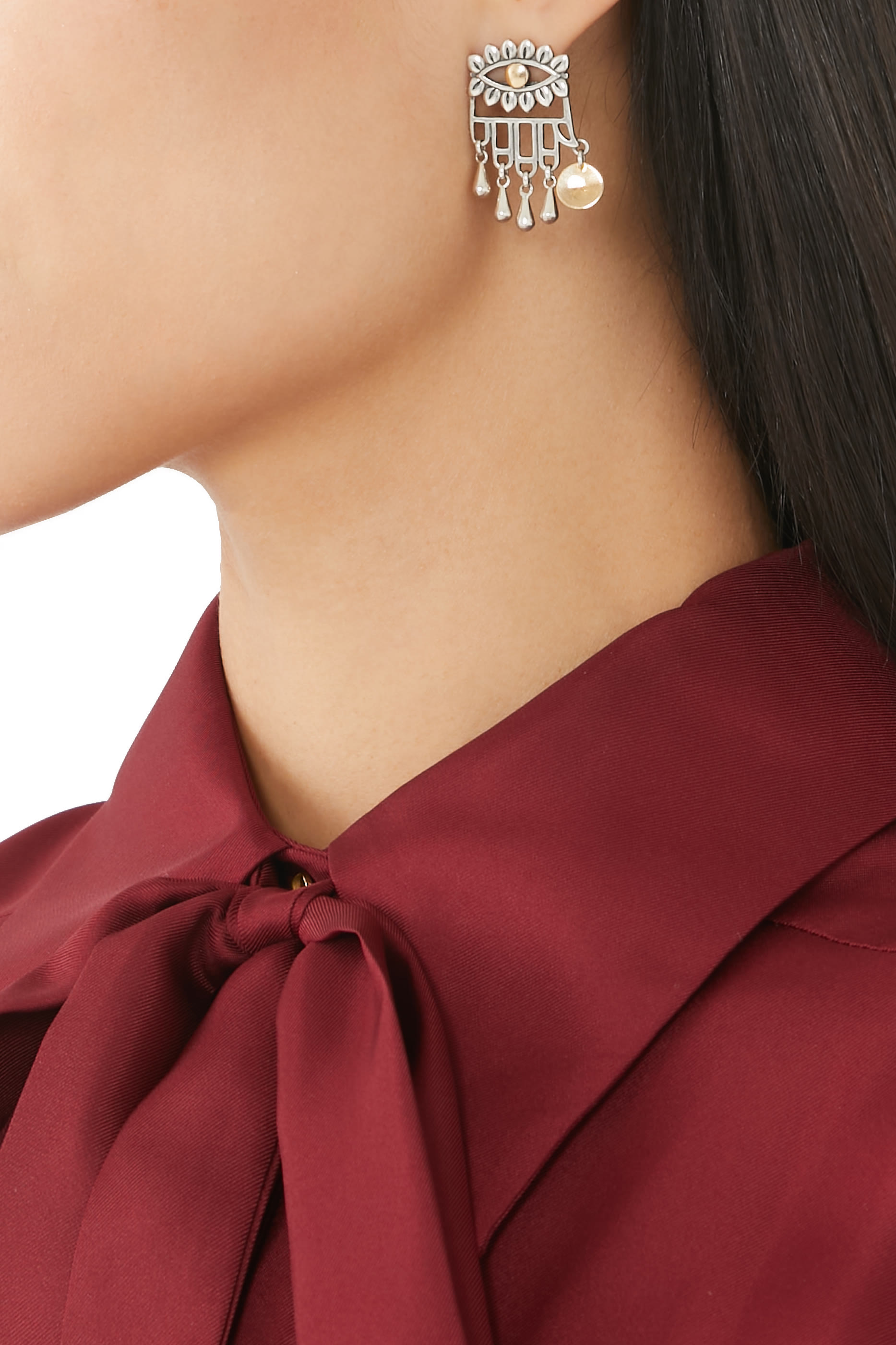 أقراط بتصميم عين وكف فضة إسترلينية وذهب أصفر عيار 18