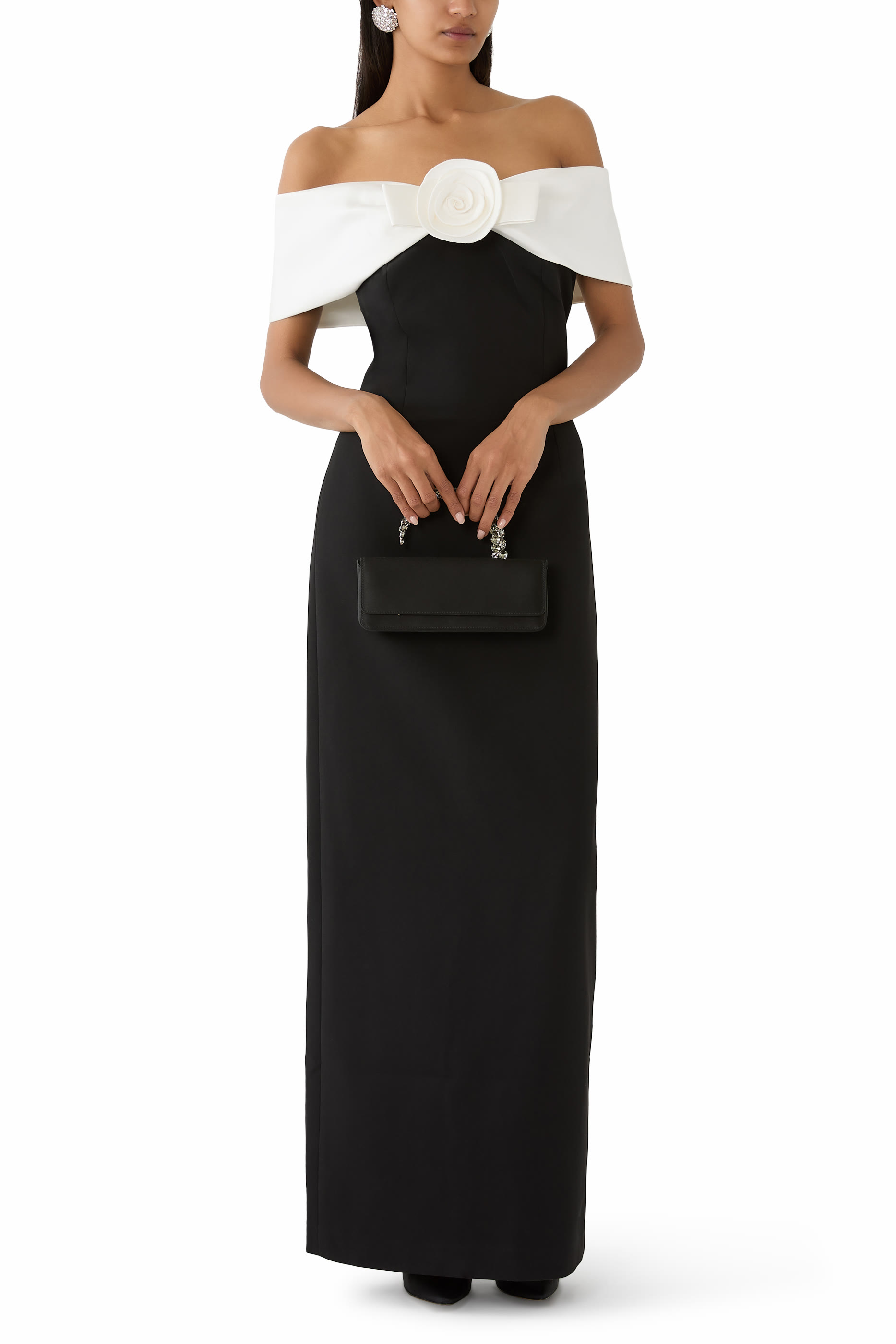 فستان بنقشة أزهار طويل كريب