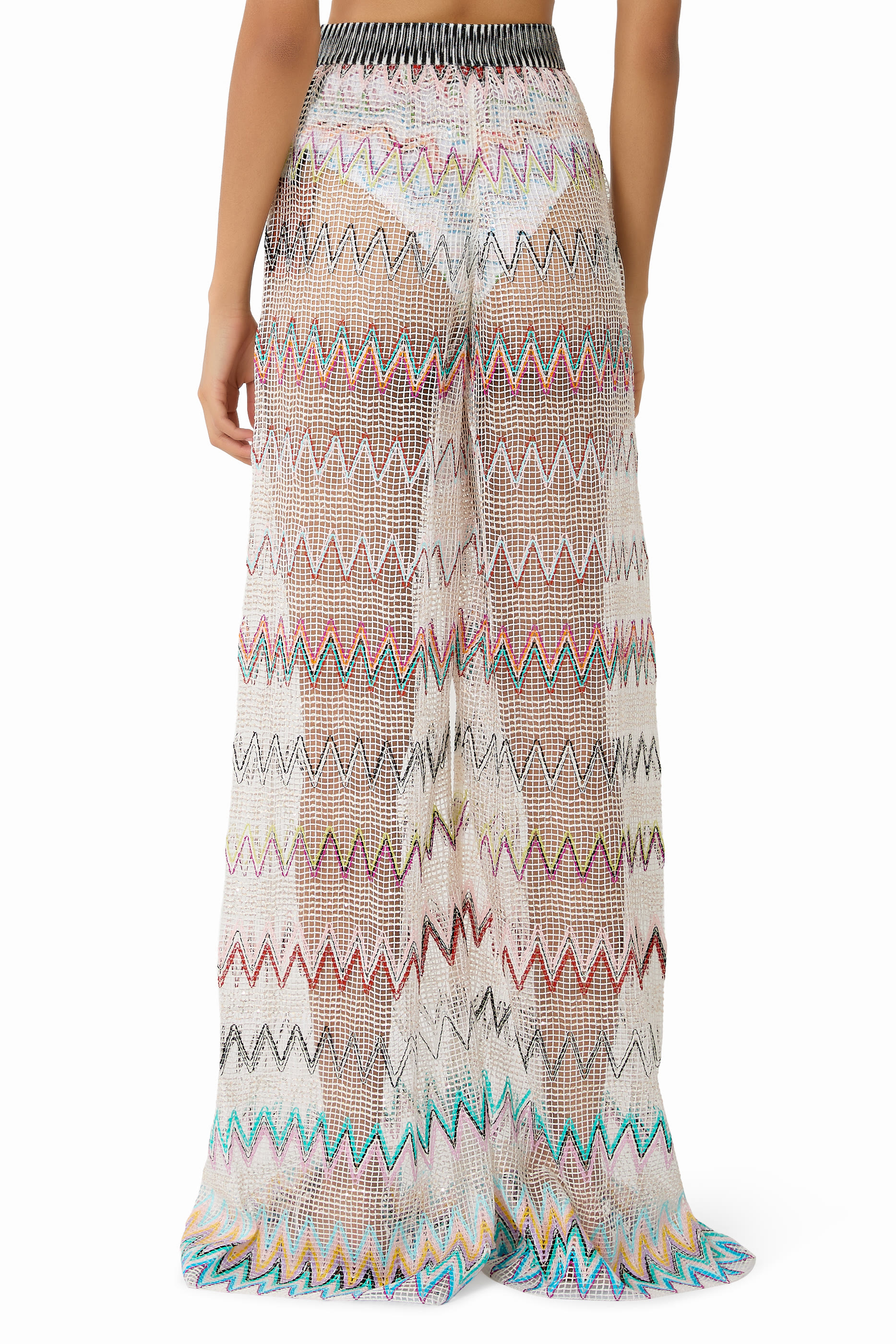 بنطال ماري منسوج بنمط شيفرون بقصة ساق واسعة مزين بترتر