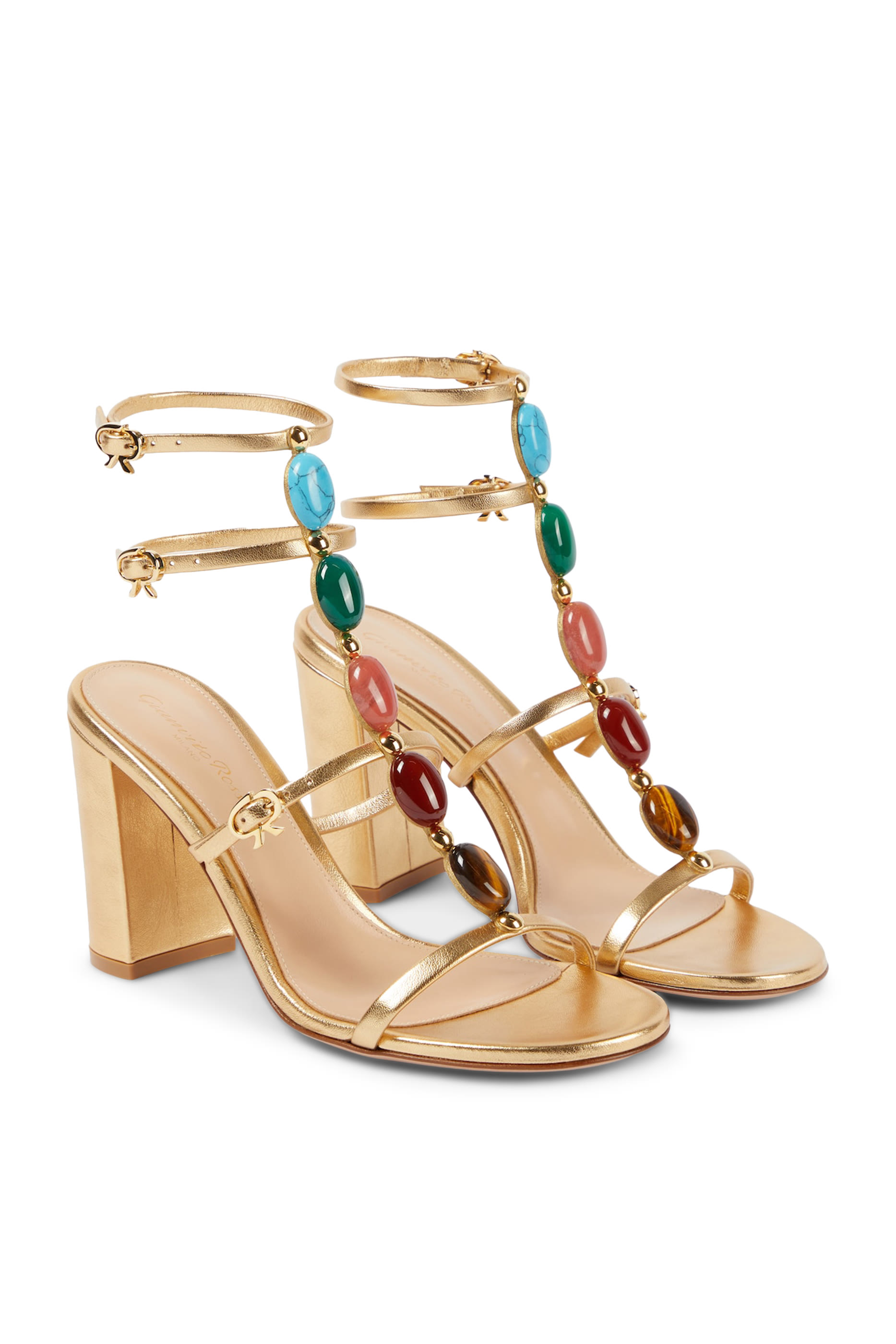 صندل شانتي 85 مرصع بالكريستال بكعب عريض جلد لامع