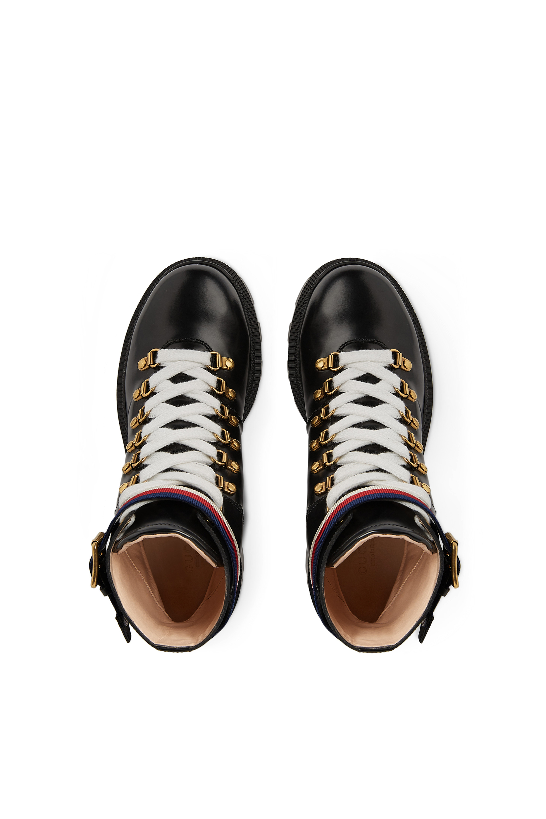 حذاء بوت بطول الكاحل جلد مزين بشريط ويب سيلفي