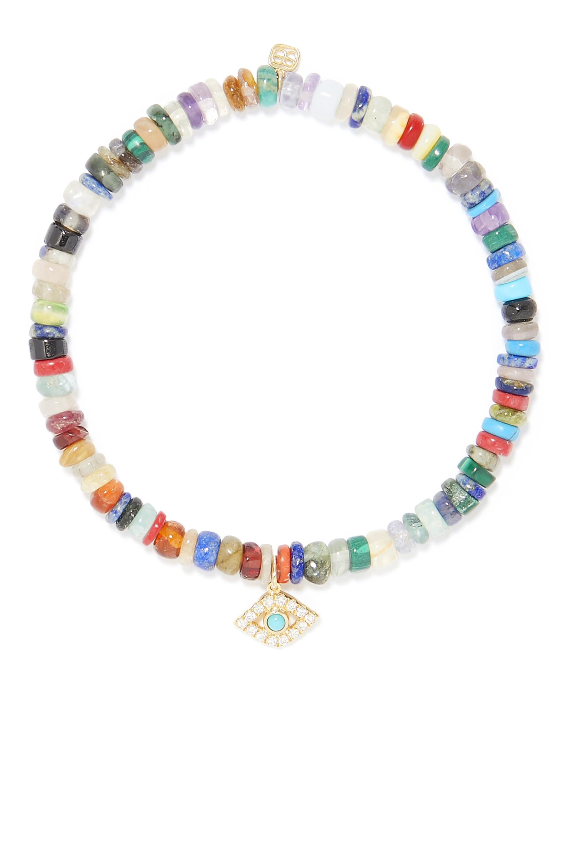 سوار خرز هيشي بدلاية عين حسود مرصعة بالماس ذهب أصفر عيار 14