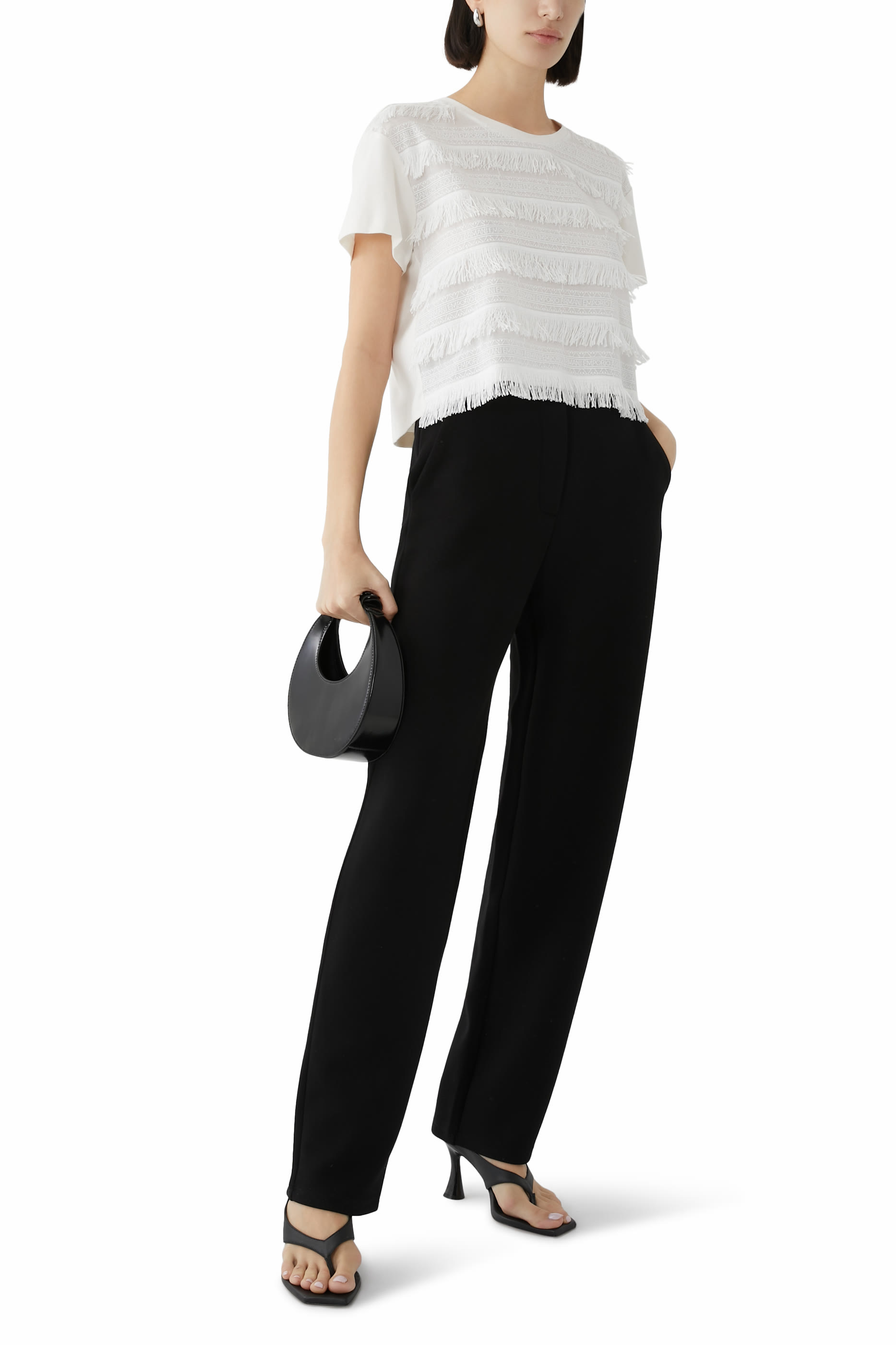 بنطال بقصة ساق مستقيمة وطبعة شعار النسر