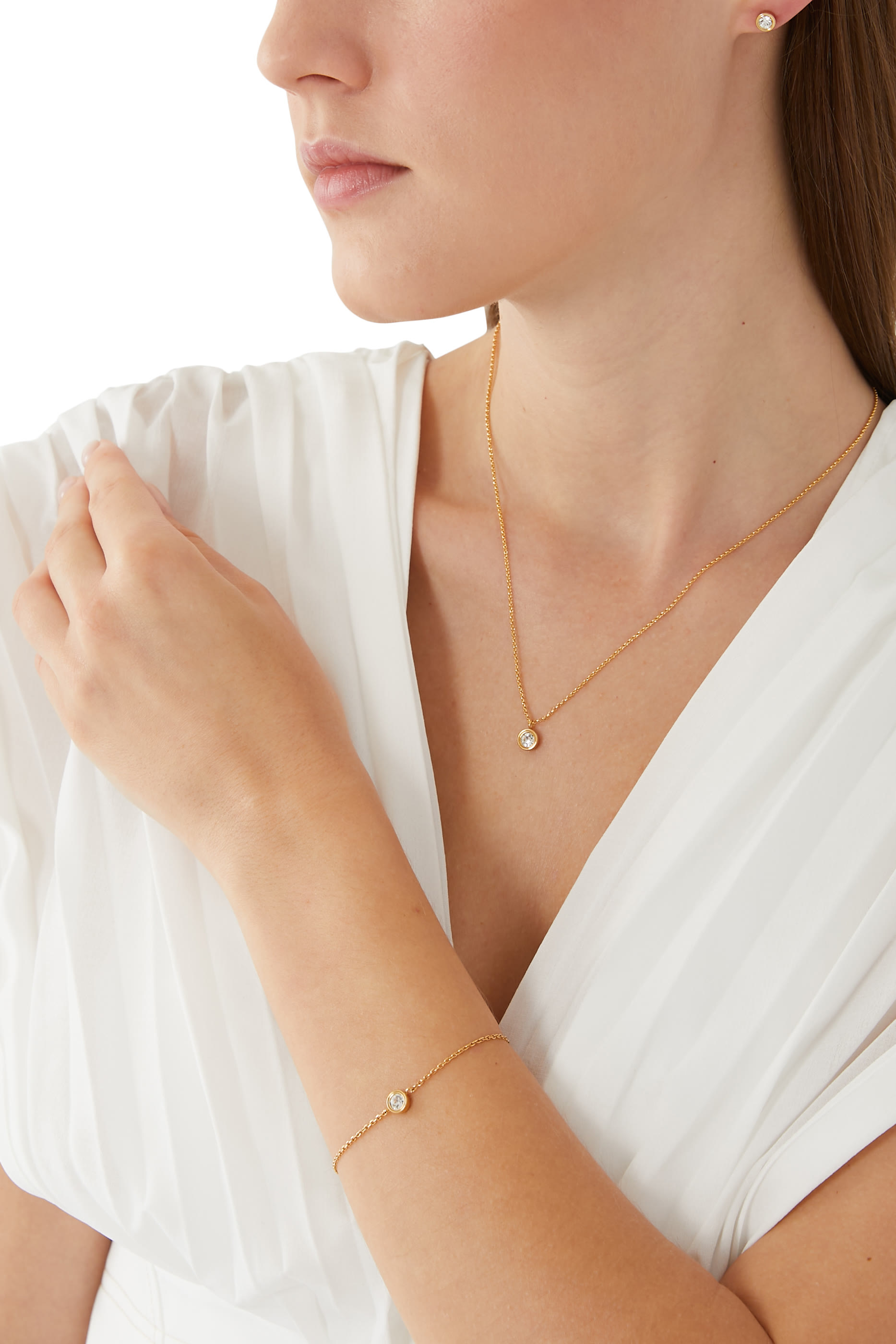 قلادة ست ان ستون بدلاية صغيرة مرصعة بالكريستال معدن مطلي بالذهب