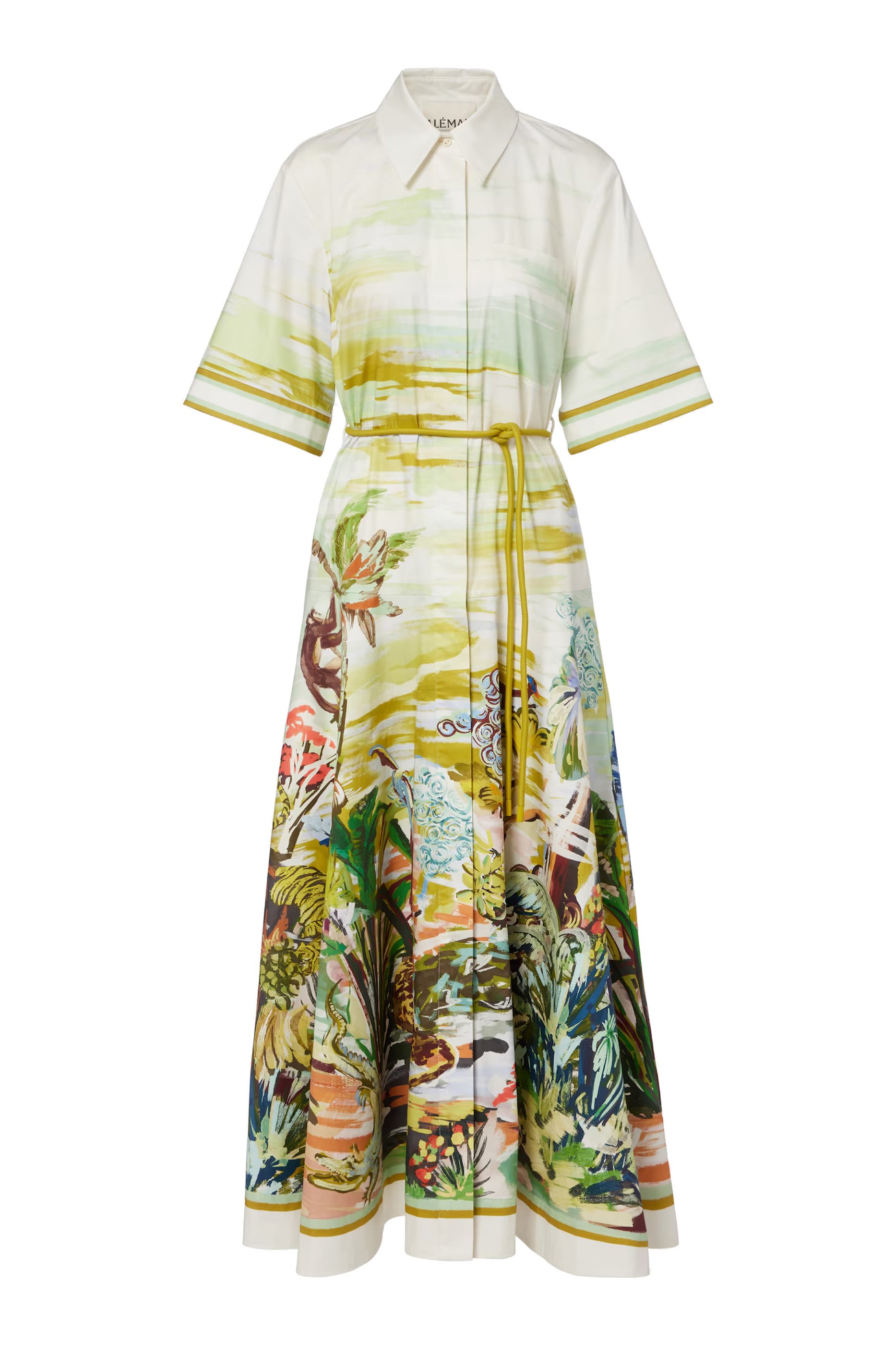 فستان بوجي متوسط الطول بنقشة استوائية حرير