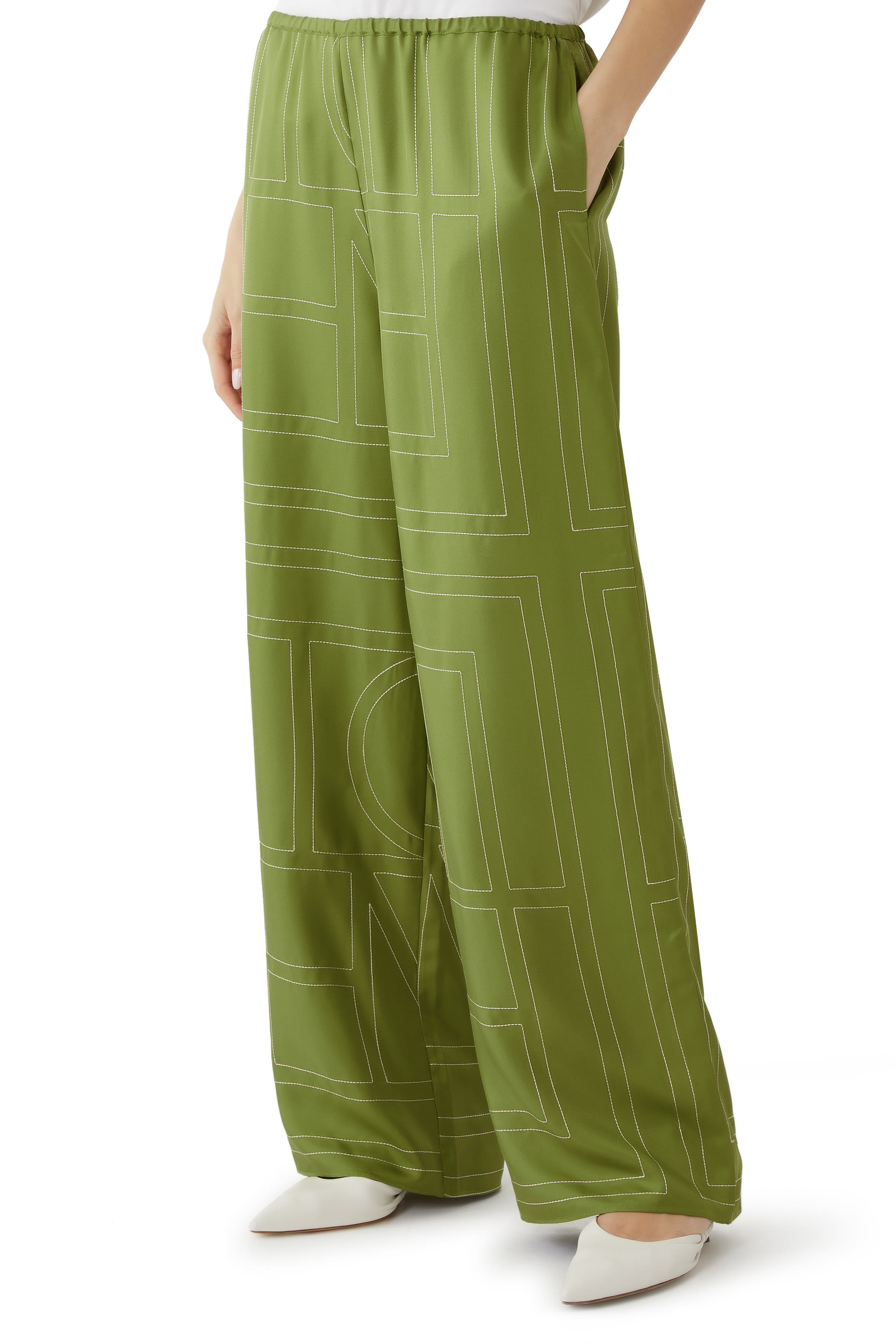 بنطال بيجامة بنقشة حروف شعار الماركة حرير