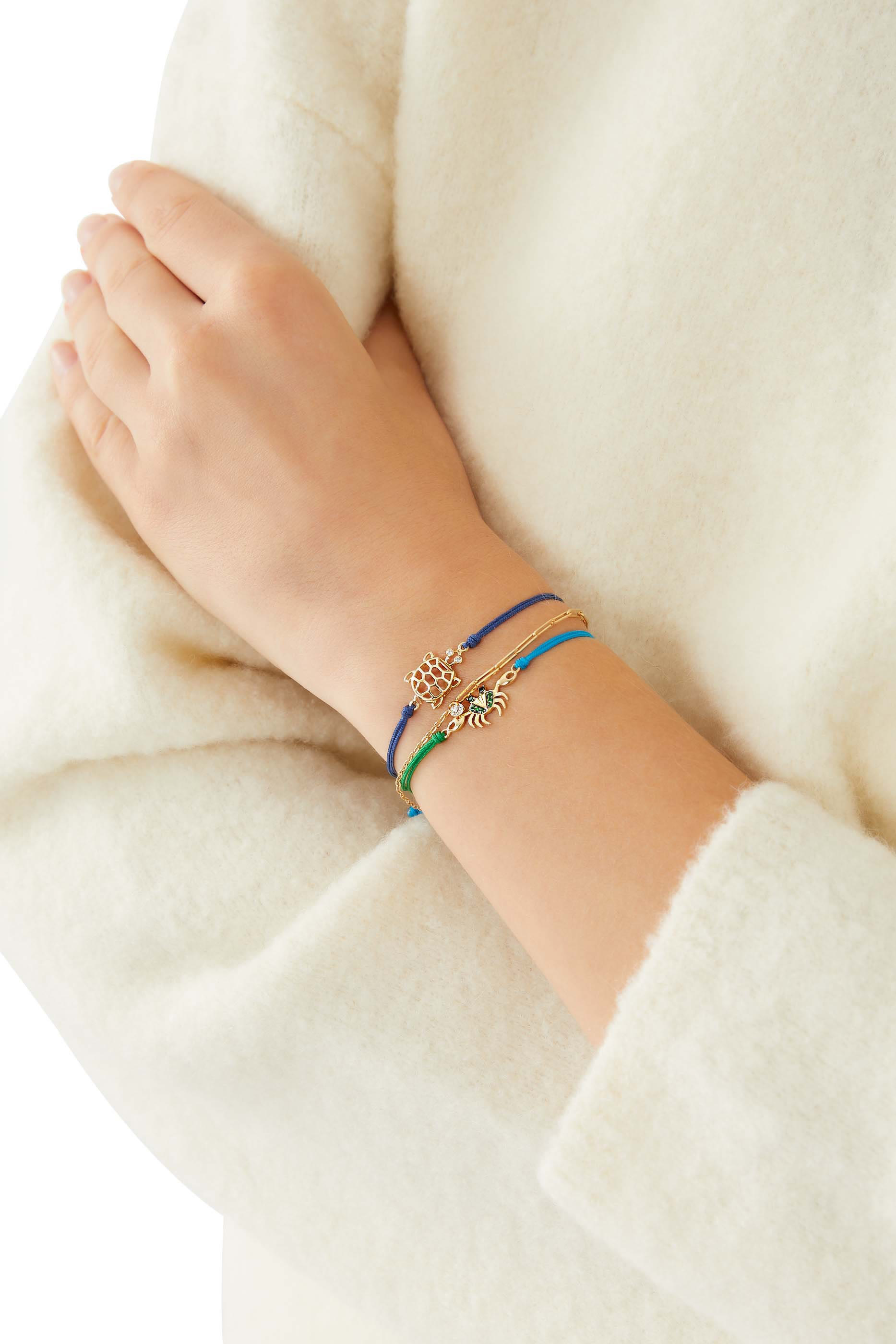 سوار بخيط بحلية سلحفاة مرصعة بالماس ذهب أصفر عيار 9