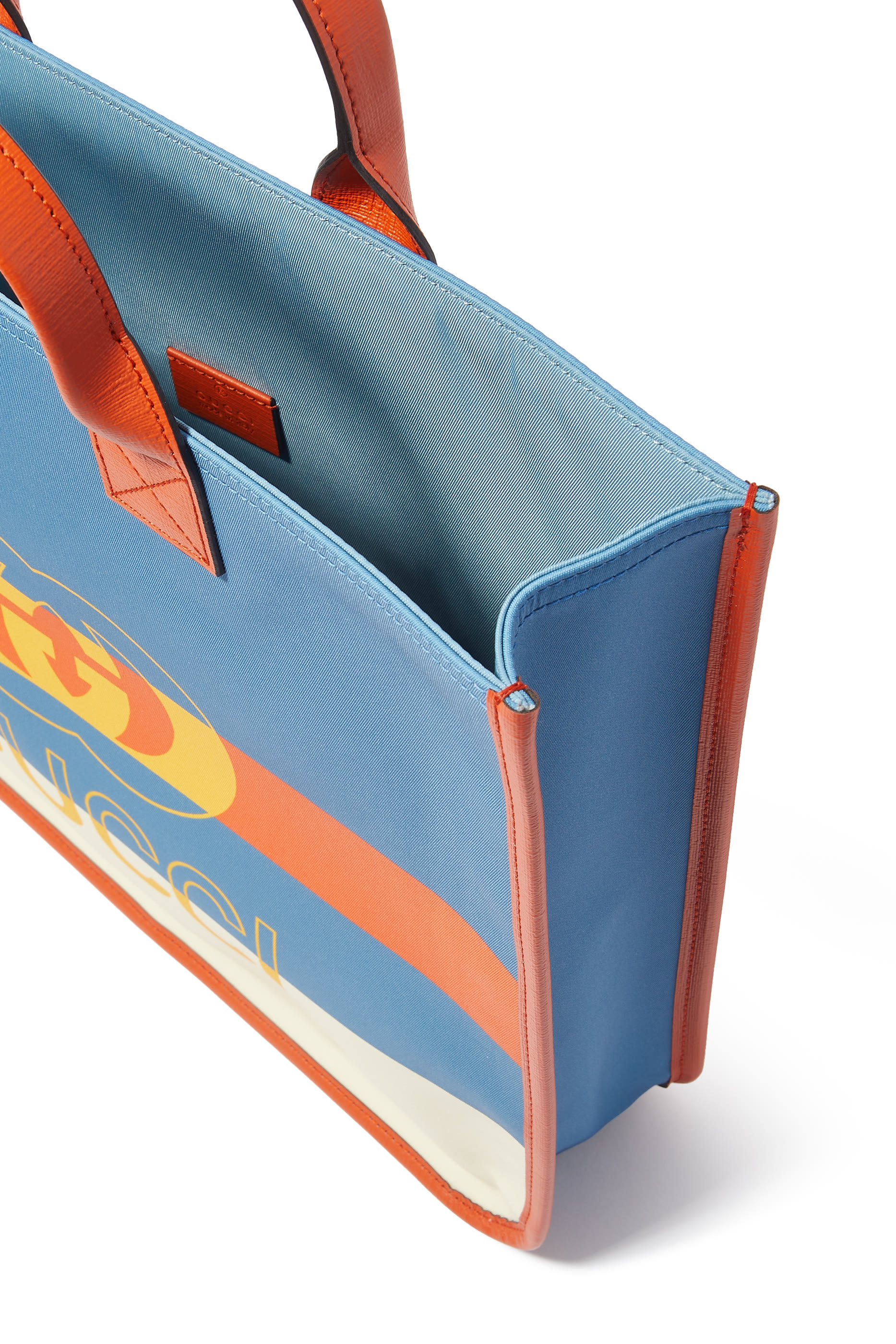 حقيبة يد للأطفال بشريط ويب ونقشة حرفي شعار الماركة بتصميم متداخل