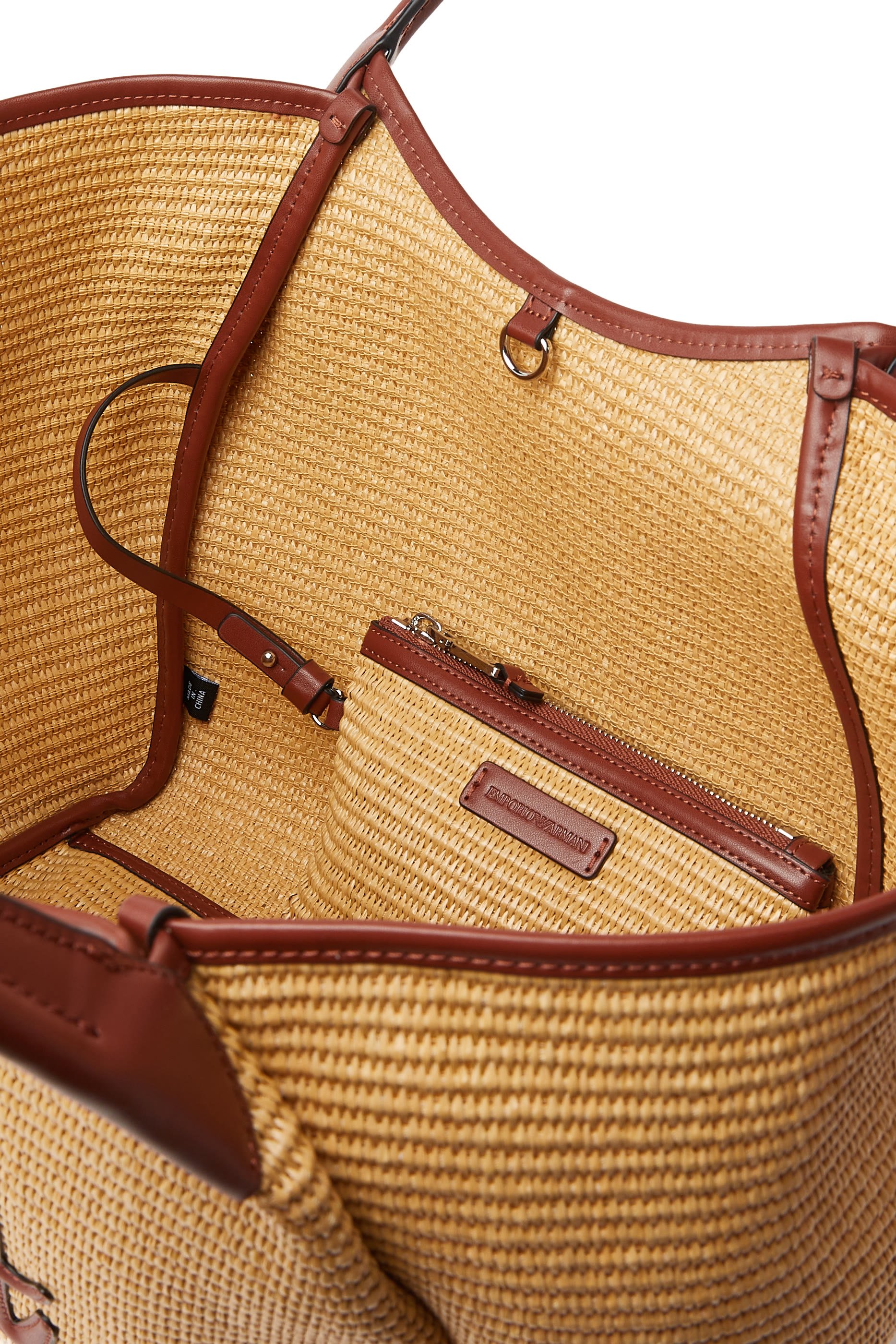 حقيبة يد بشعار الماركة متوسطة قش منسوج