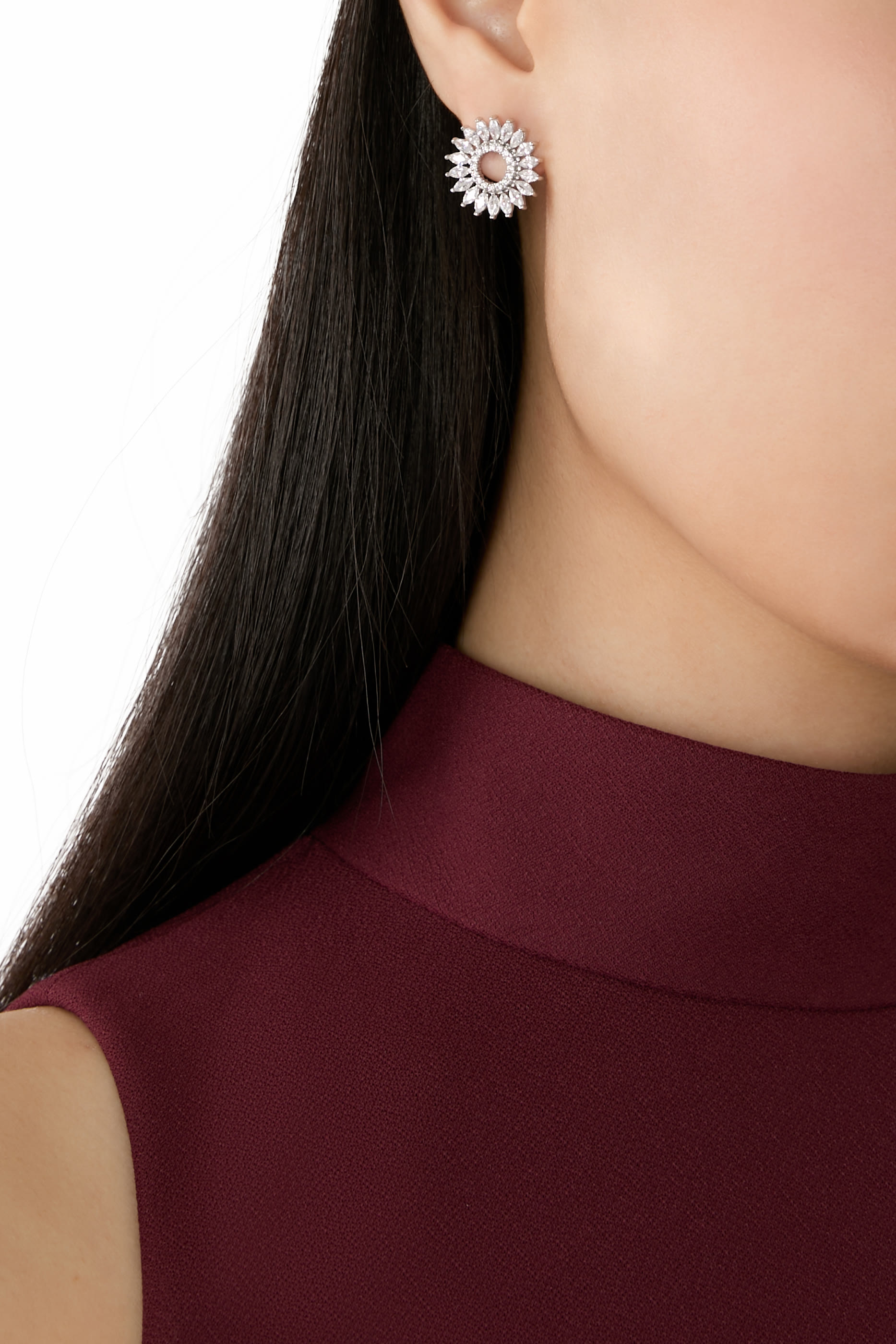 أقراط ستيتمنت بأحجار زركونيا مكعبة،  نحاس مطلي بالروديوم