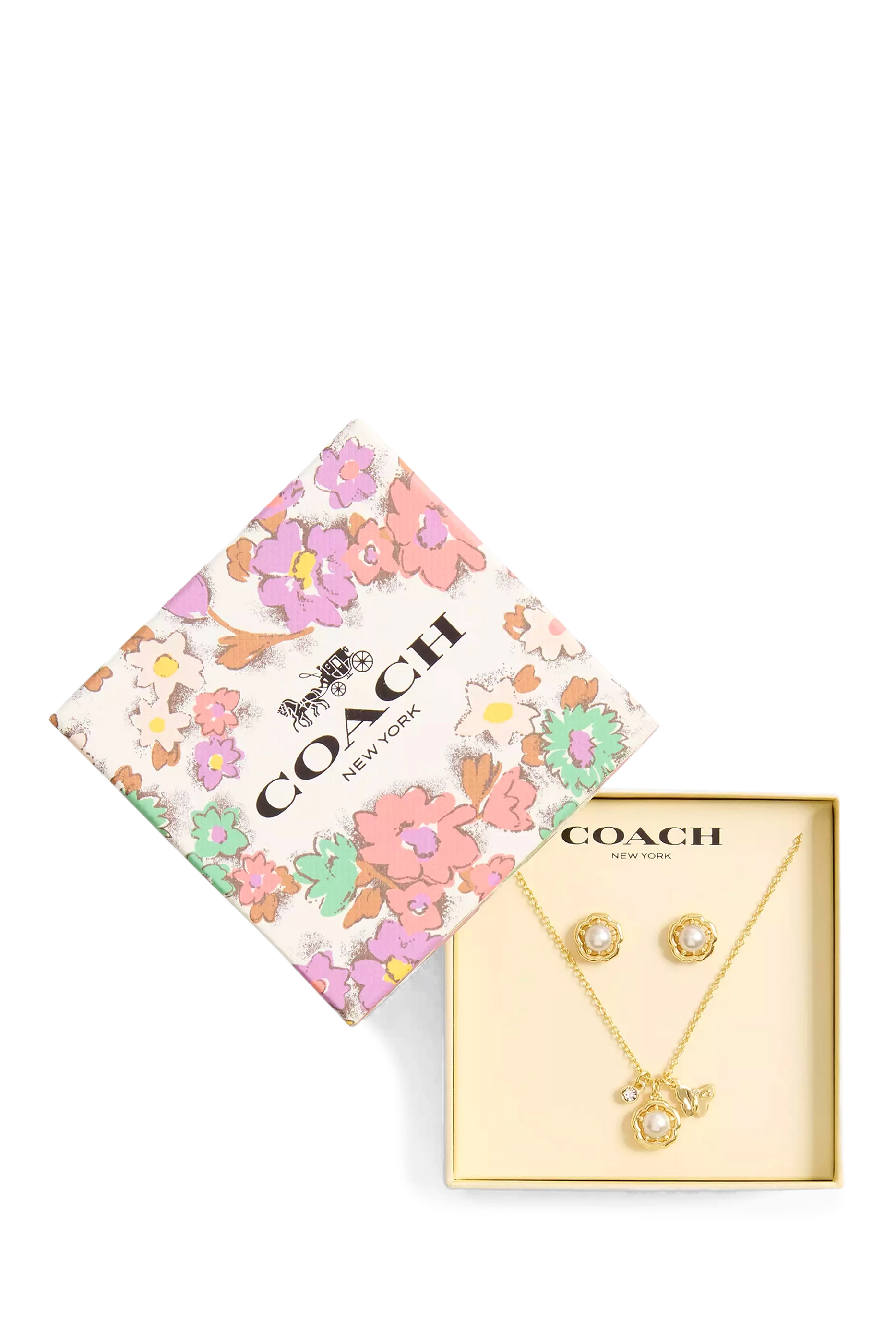 طقم قلادة وأقراط بتصميم وردة الشاي باللؤلؤ