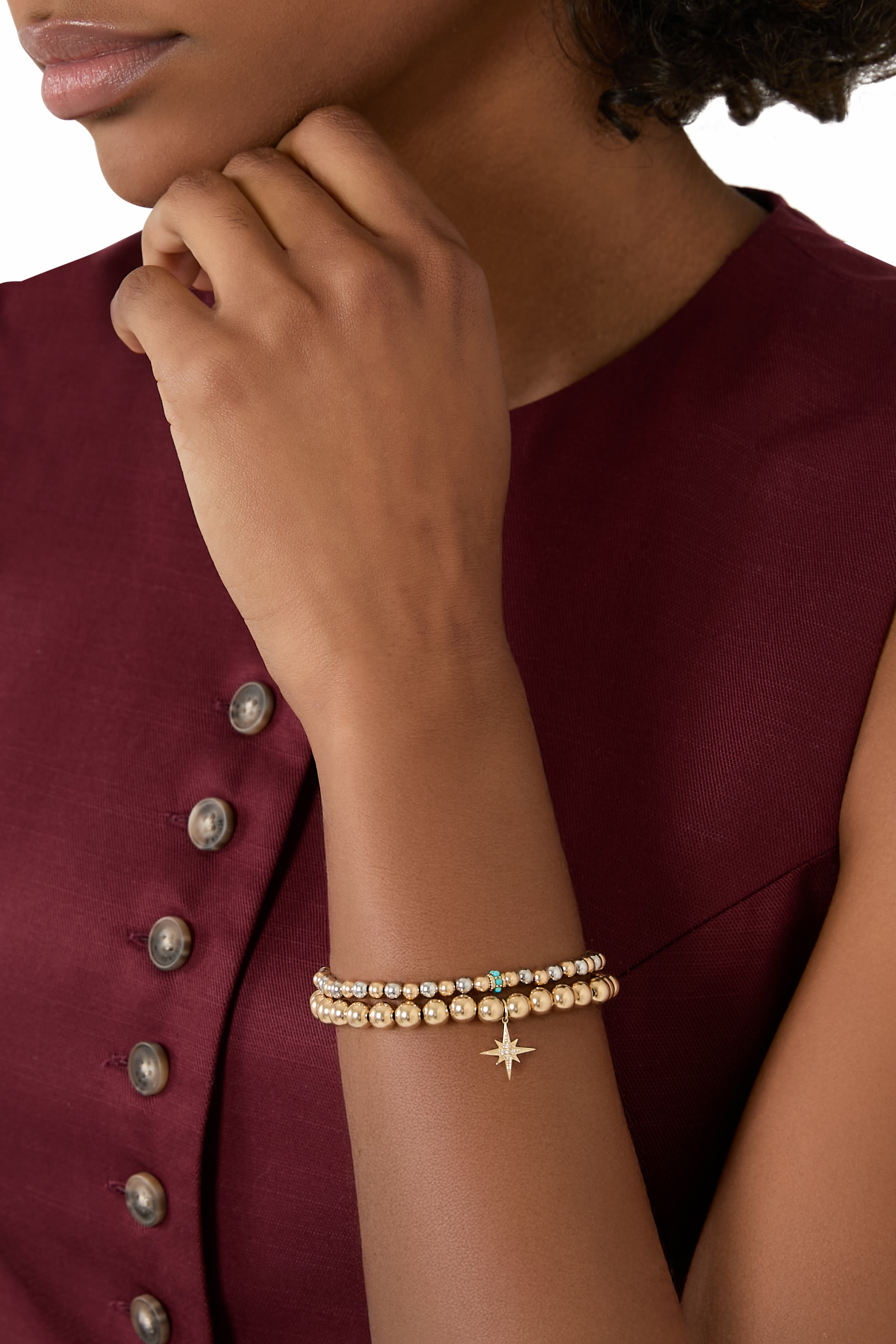 سوار خرز بحلية بتصميم نجمة مرصعة بالماس ذهب أصفر عيار 14