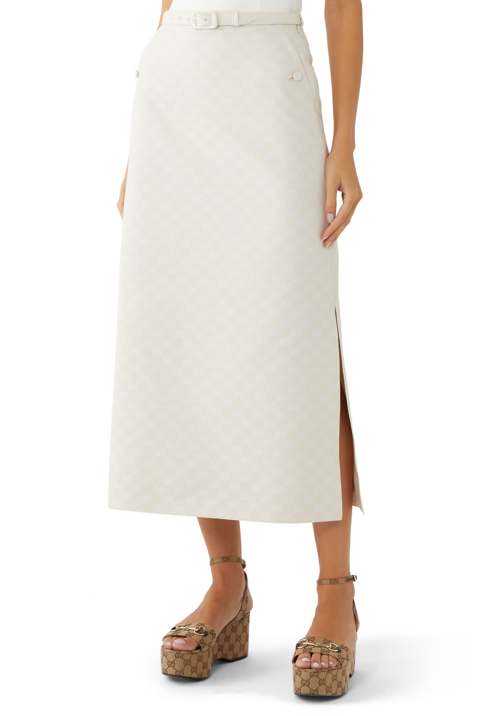 تنورة بنقشة حرفي شعار الماركة قطن غابردين