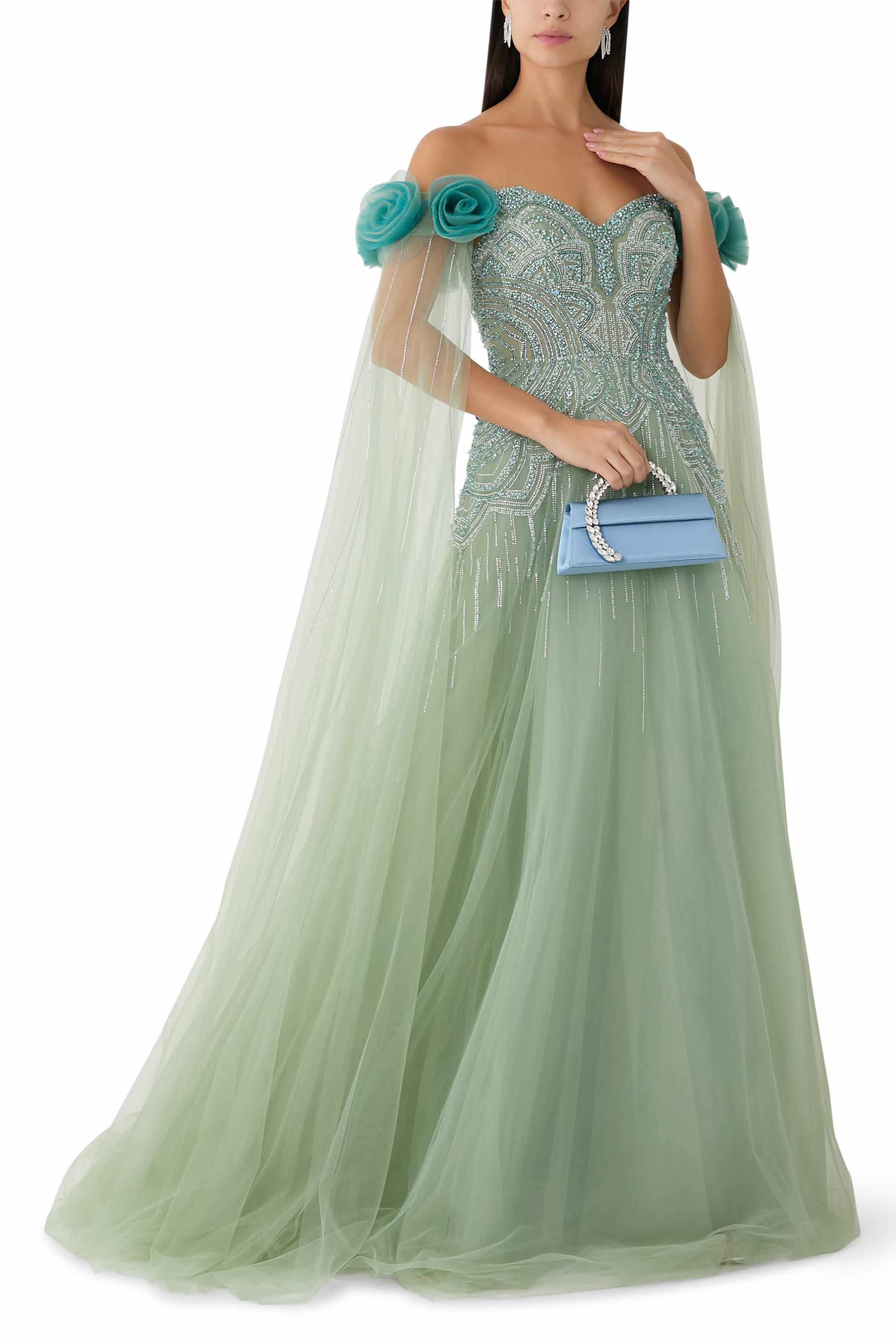 فستان تول مطرز بخرز