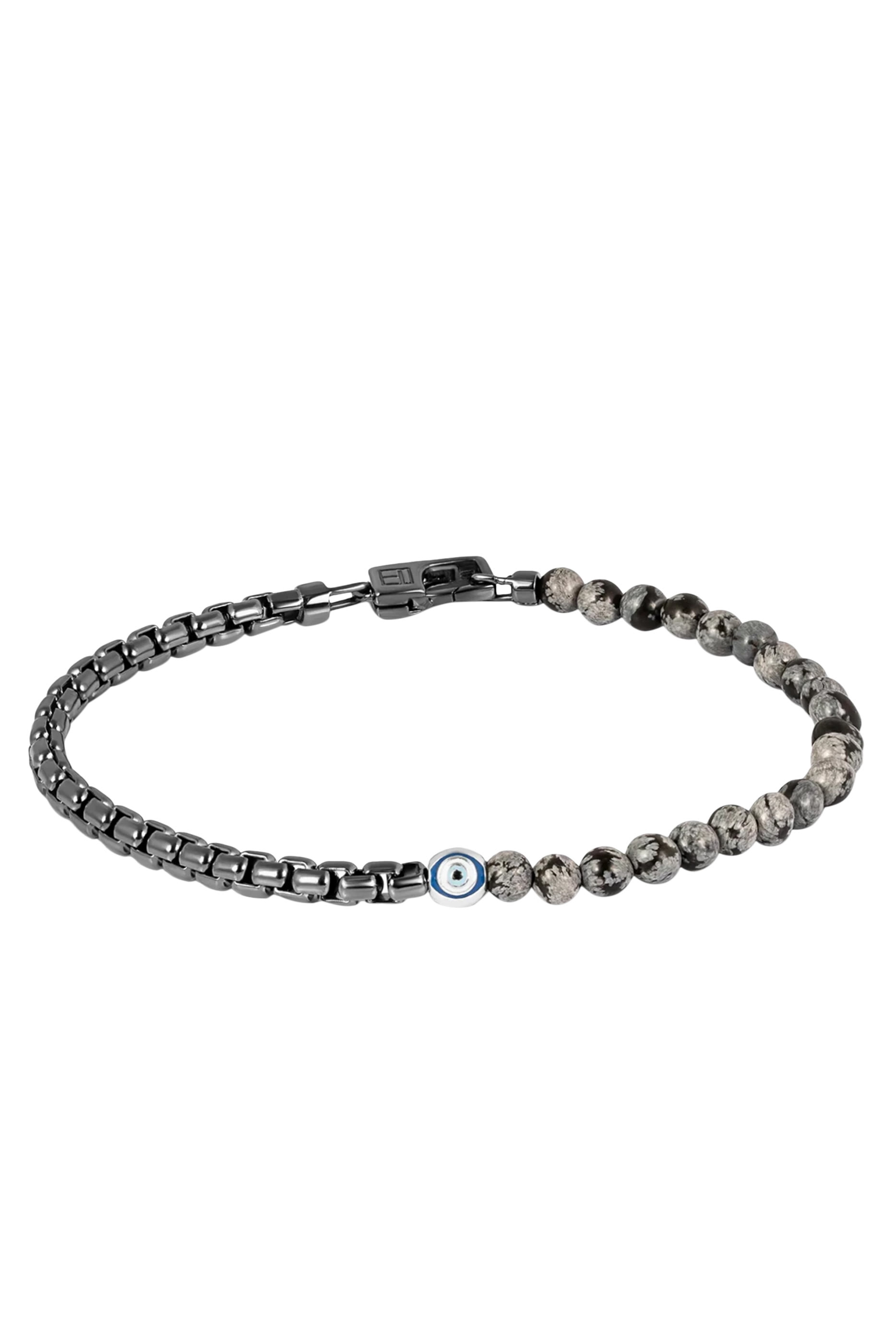 سوار سينيت بحلقات مربعة وحلية عين حسود، فضة إسترلينية مطلية بالروديوم وحجر الأوبسيديان الثلجي