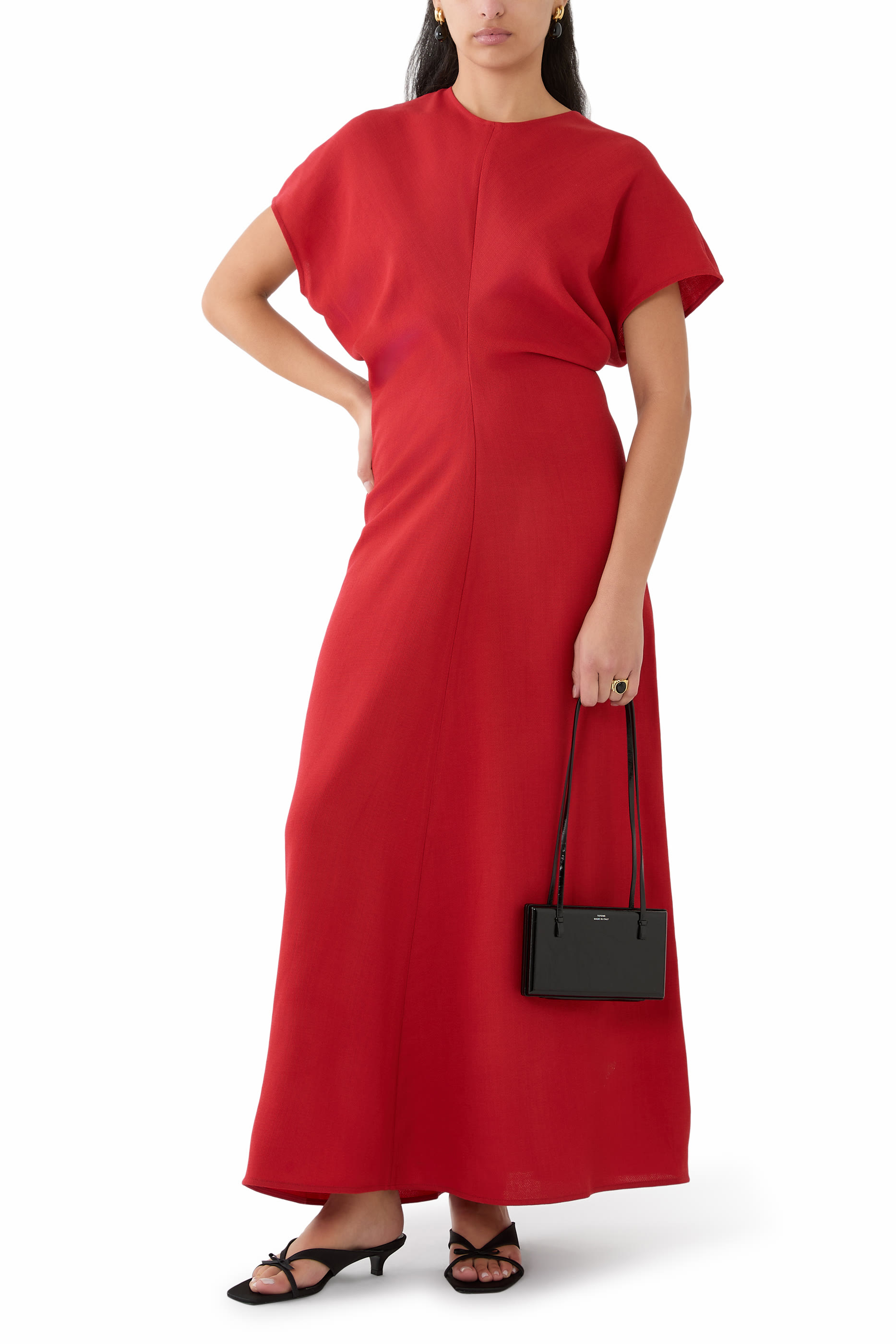 فستان بتفاصيل درابيه عند الخصر صوف