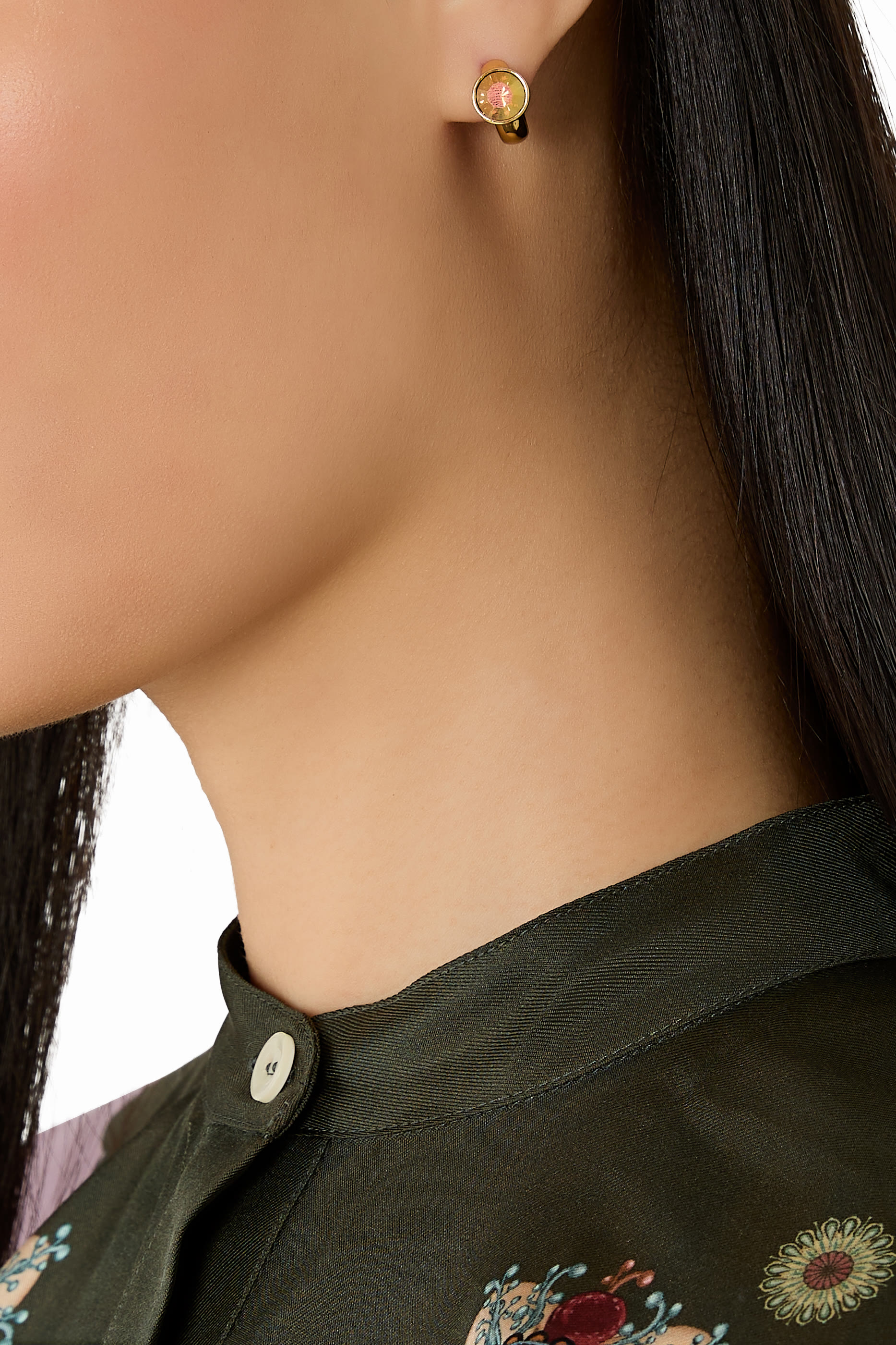 أقراط هاجي كيب سباركلينج بأحجار زجاجية وأحجار زركونيا مكعبة بتصميم دائري، مشابك من فولاذ صحي