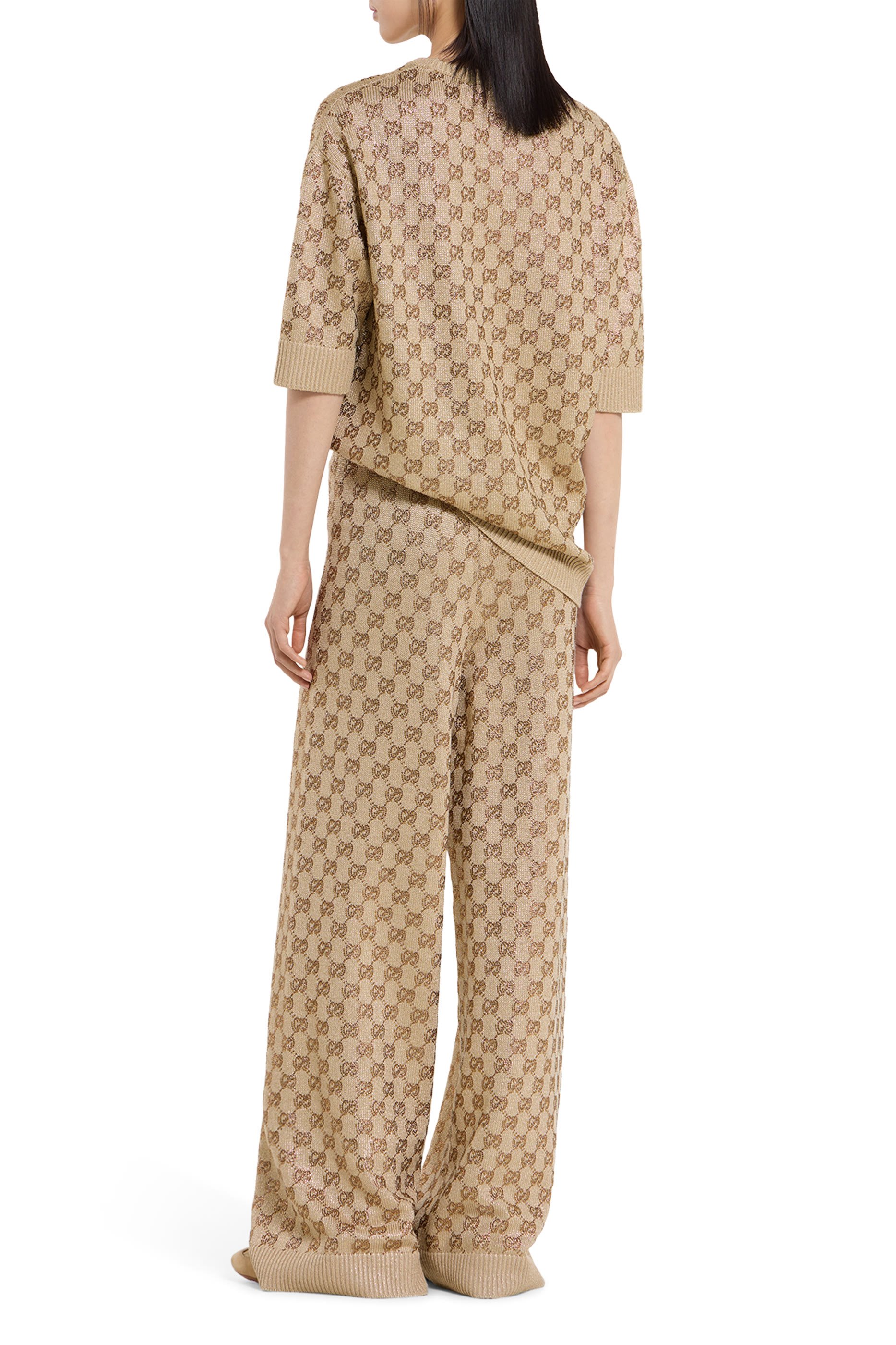 بنطال ليجر بنقشة شعار حرفي الماركة مرصع بالكريستال بالكامل 