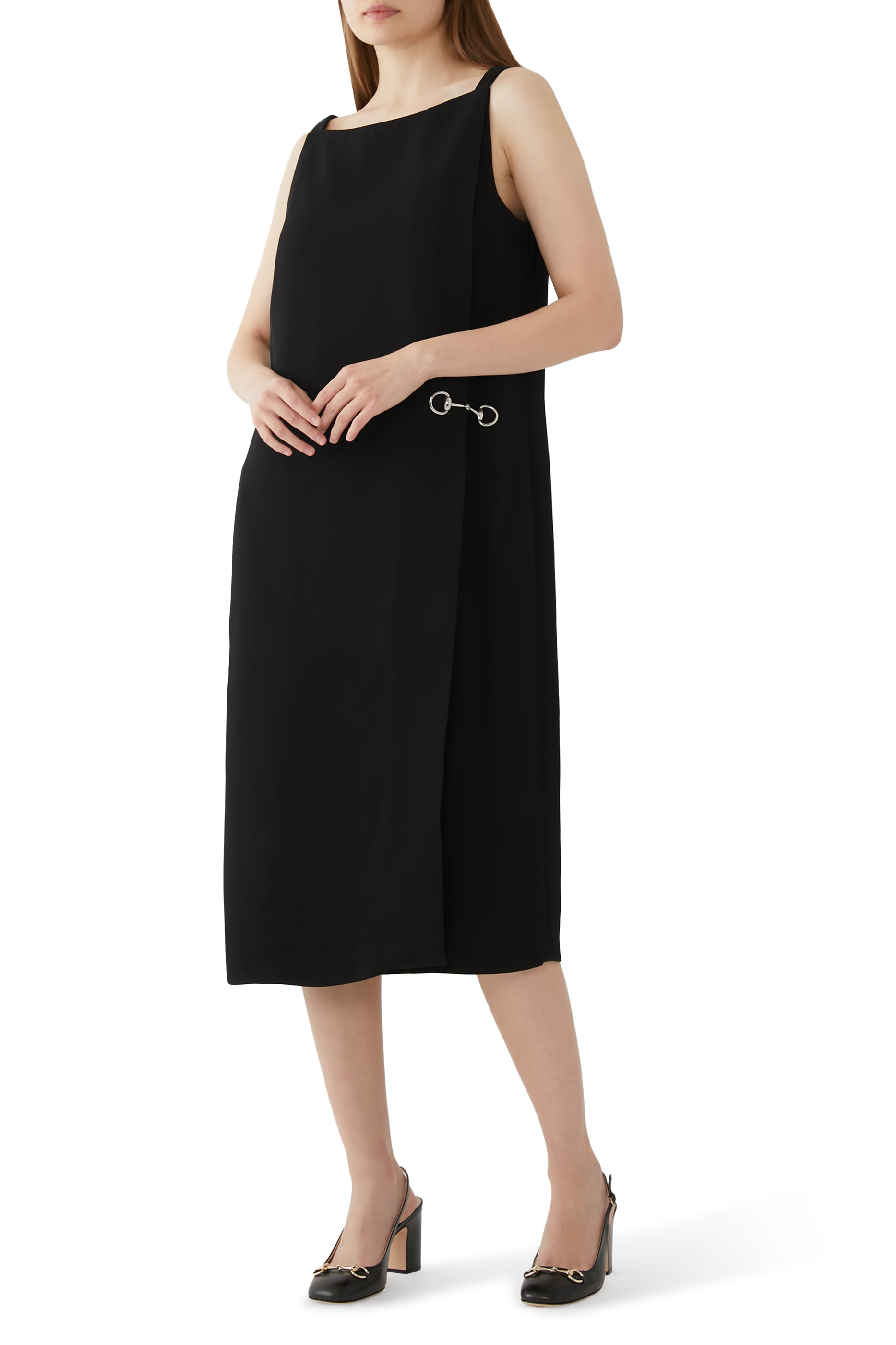 فستان بحلية بشعار الماركة فيسكوز ثقيل الوزن