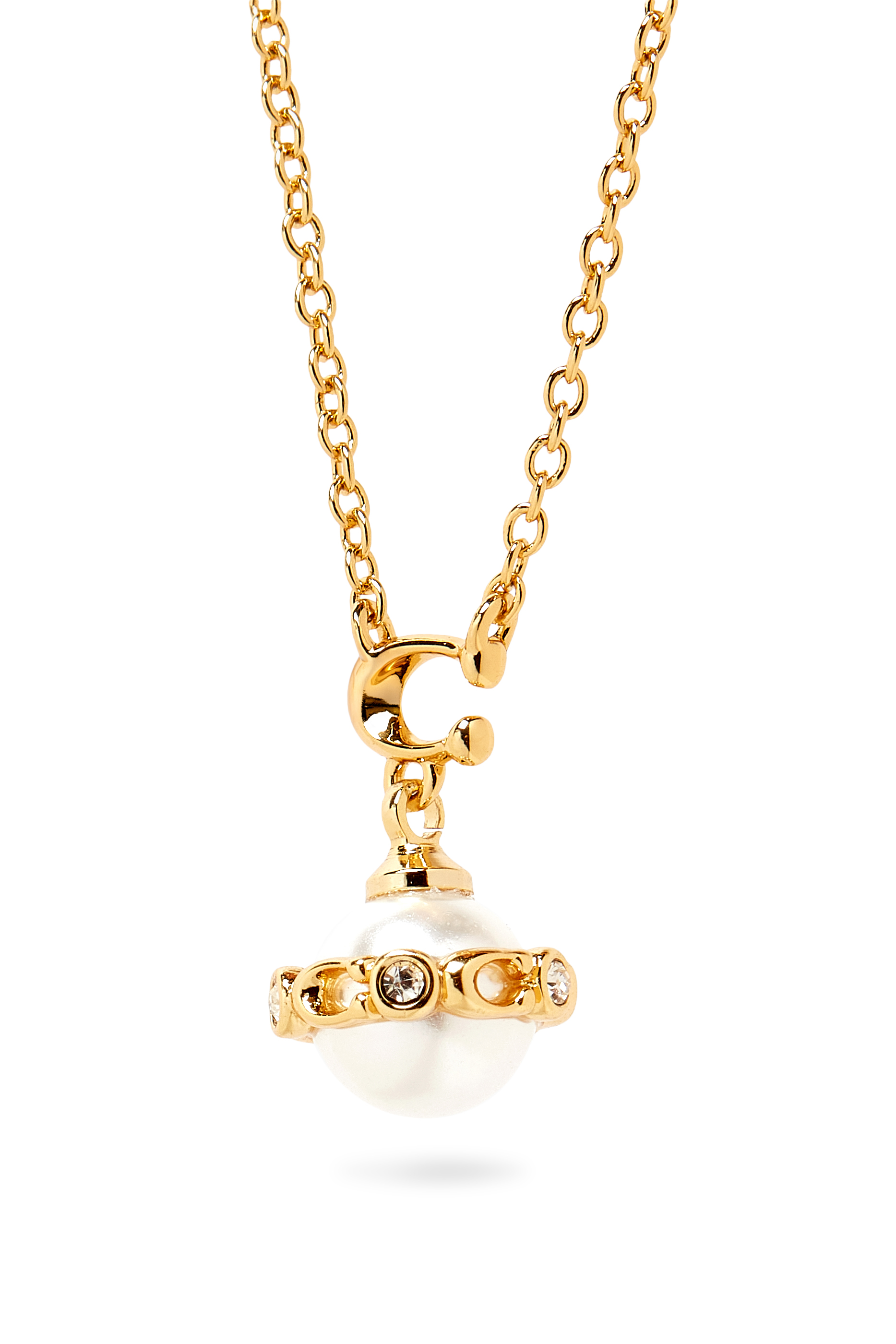 قلادة قصيرة بدلاية كروية مرصعة بلؤلؤ نحاس مطلي