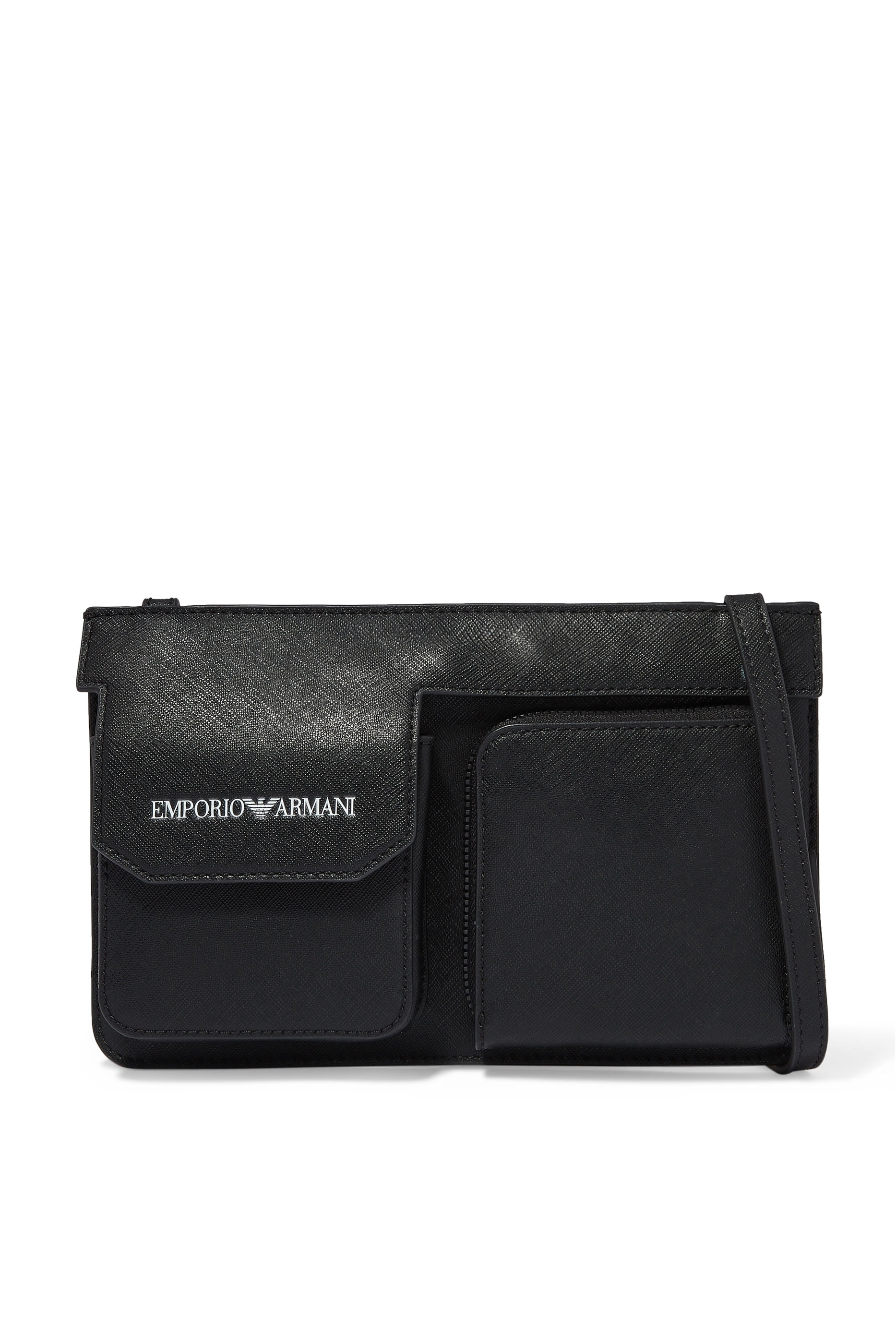 حقيبة كروس جلد صديق للبيئة بجيوب للأجهزة وشعار الماركة