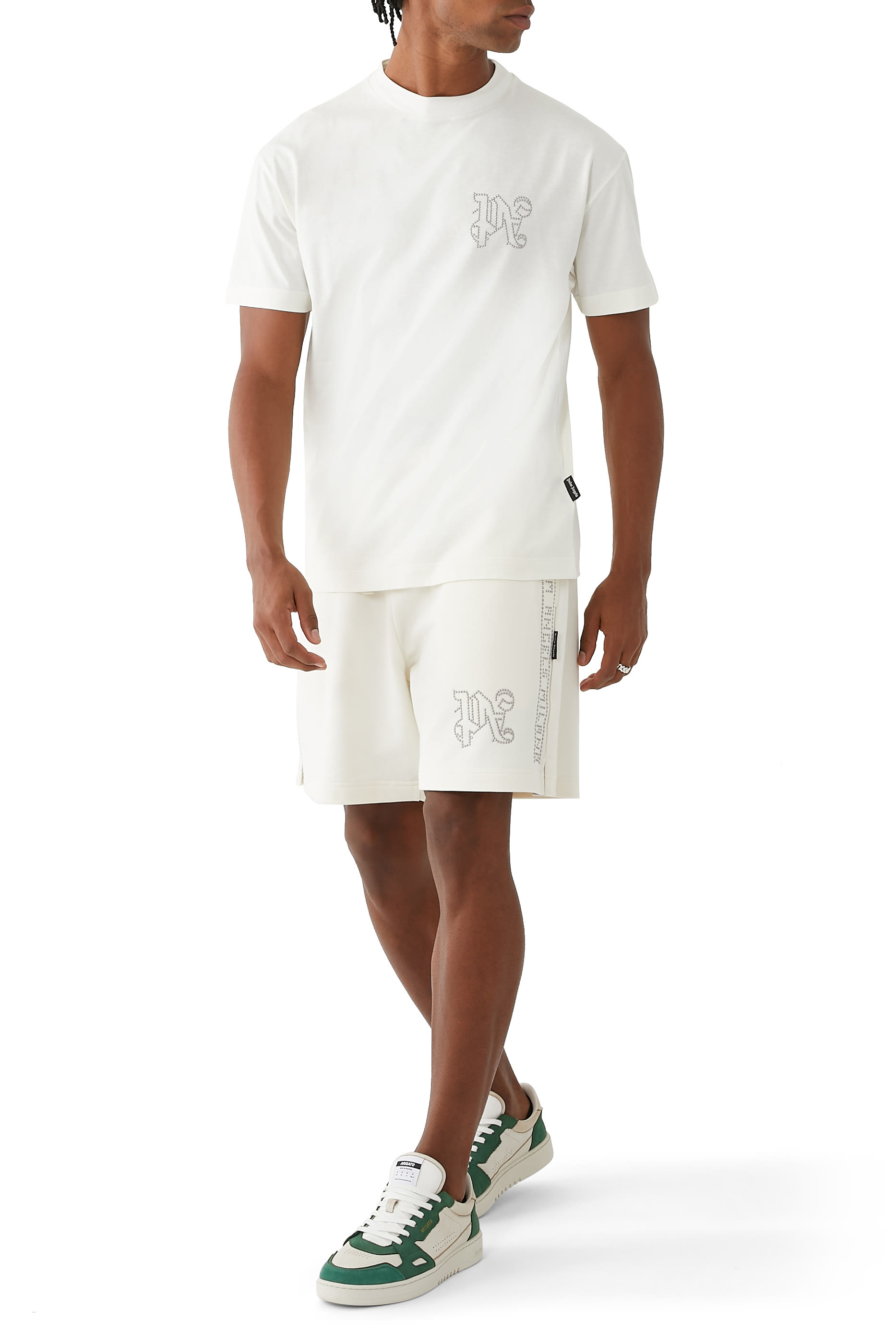 شورت بنقشة حروف شعار الماركة مرصع بأحجار