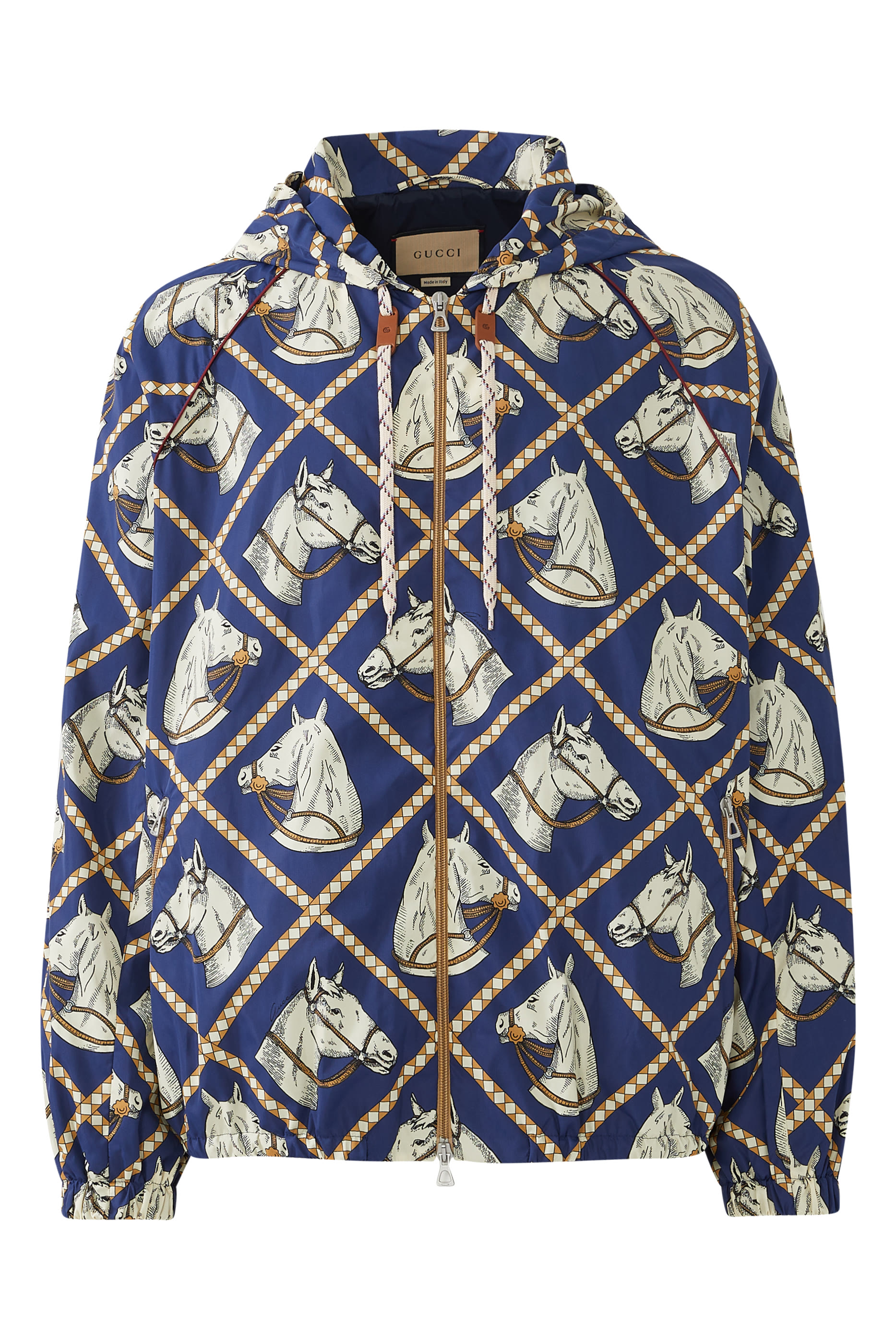 جاكيت بغطاء رأس وطبعة فروسية